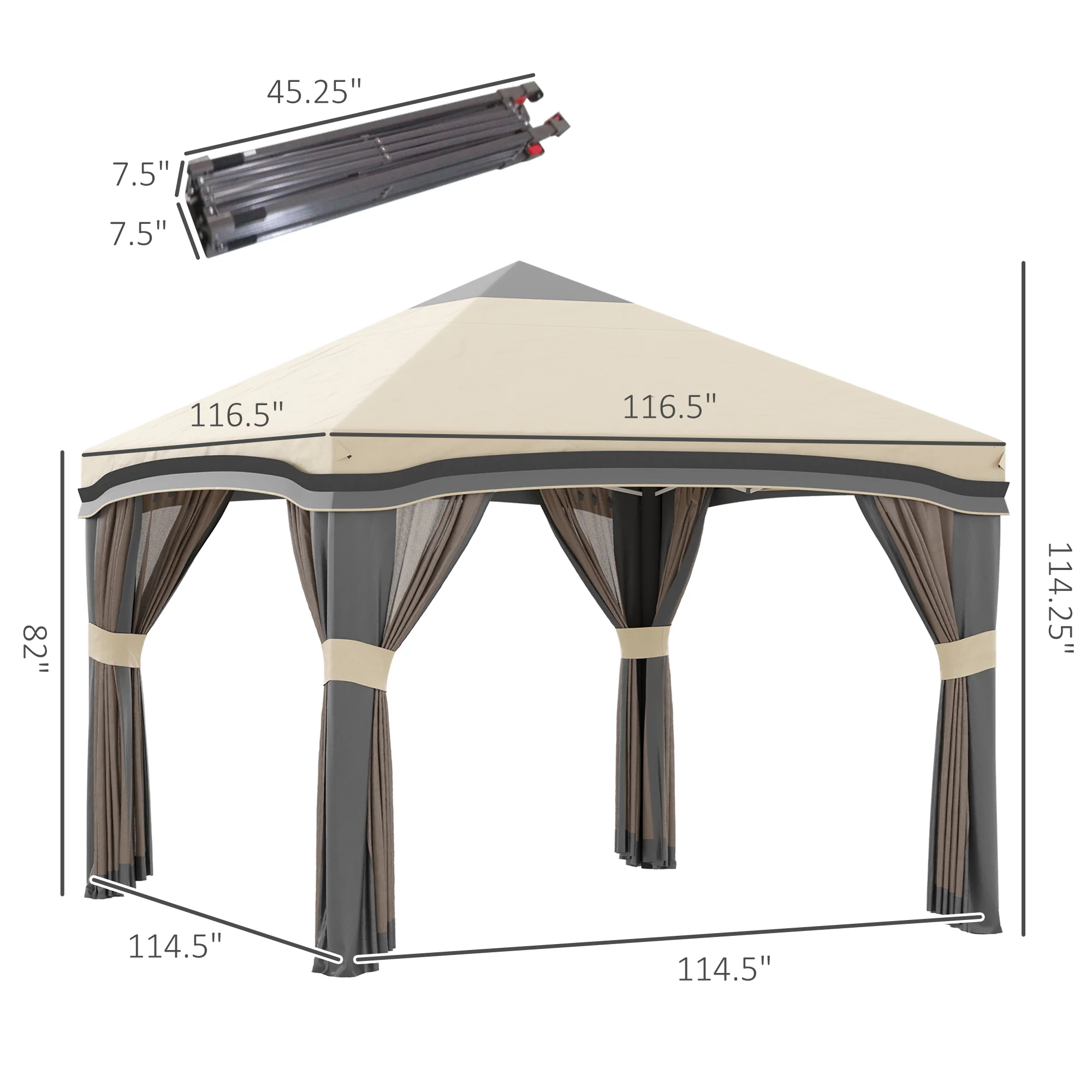 10' x 10' Adjustable Pop Up Canopy Tent with Netting, Wheeled Carry Bag, Sand Bags, Beige - Image 5