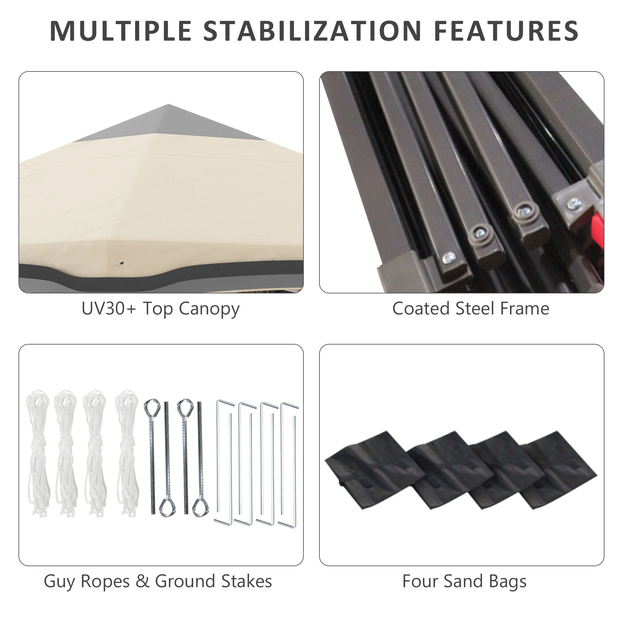 10' x 10' Adjustable Pop Up Canopy Tent with Netting, Wheeled Carry Bag, Sand Bags, Beige - Image 9