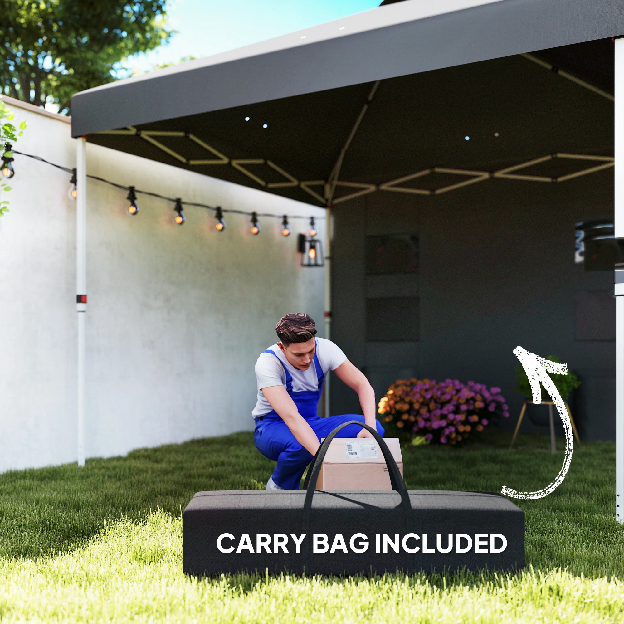 10' x 10' Pop-Up Canopy Tent with Adjustable Height, Sidewalls & Storage Pockets, Dark Gray - Image 11