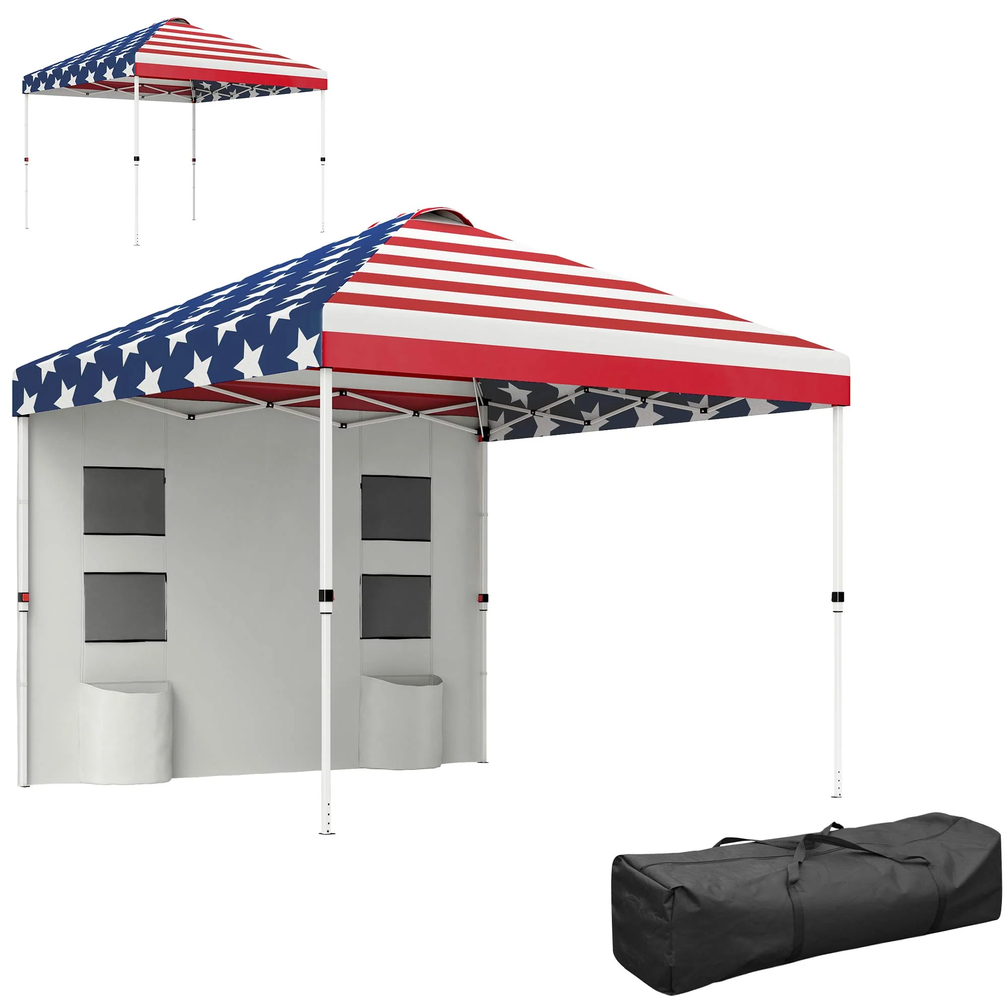 10' x 10' Instant Pop-up Canopy, Shade Shelter w/ Sidewalls & Storage Pockets, American Flag