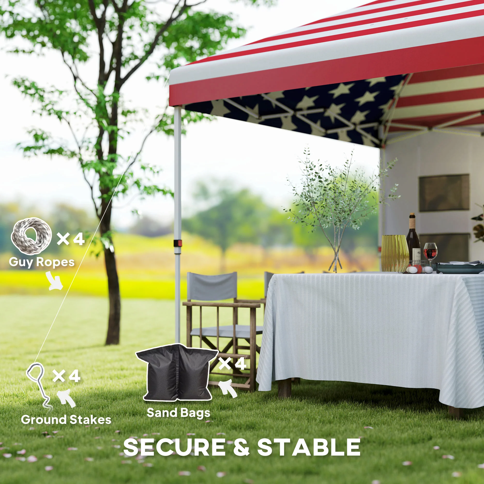 10' x 10' Instant Pop-up Canopy, Shade Shelter w/ Sidewalls & Storage Pockets, American Flag - Image 10