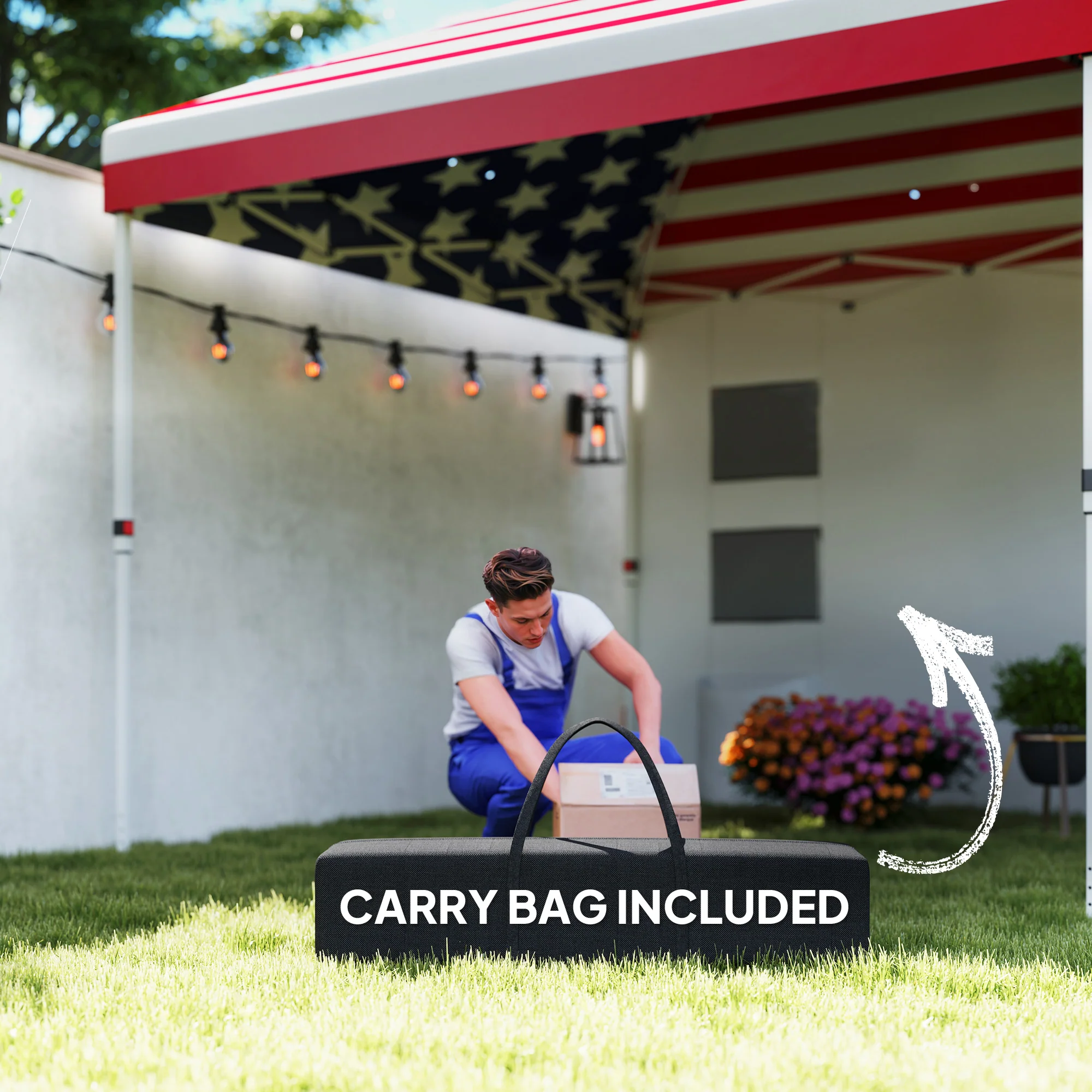 10' x 10' Instant Pop-up Canopy, Shade Shelter w/ Sidewalls & Storage Pockets, American Flag - Image 11