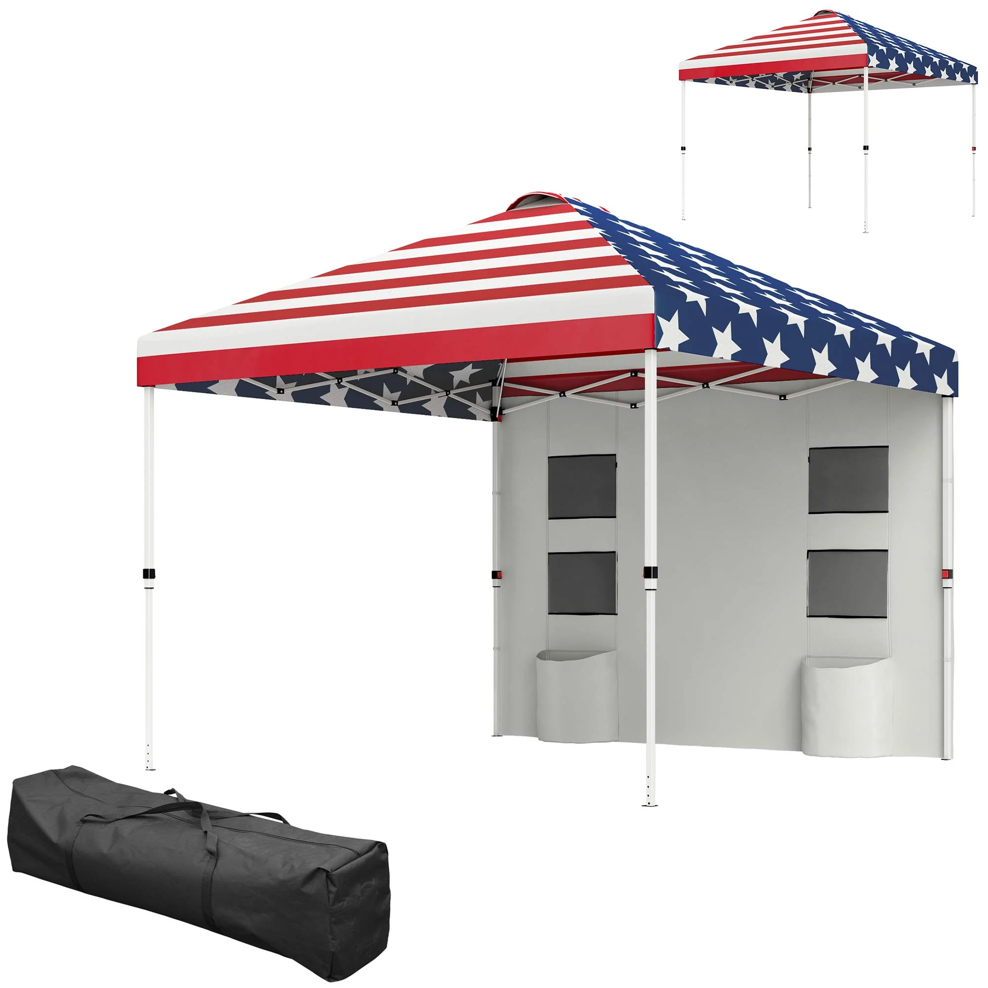 10' x 10' Instant Pop-up Canopy, Shade Shelter w/ Sidewalls & Storage Pockets, American Flag - Image 2