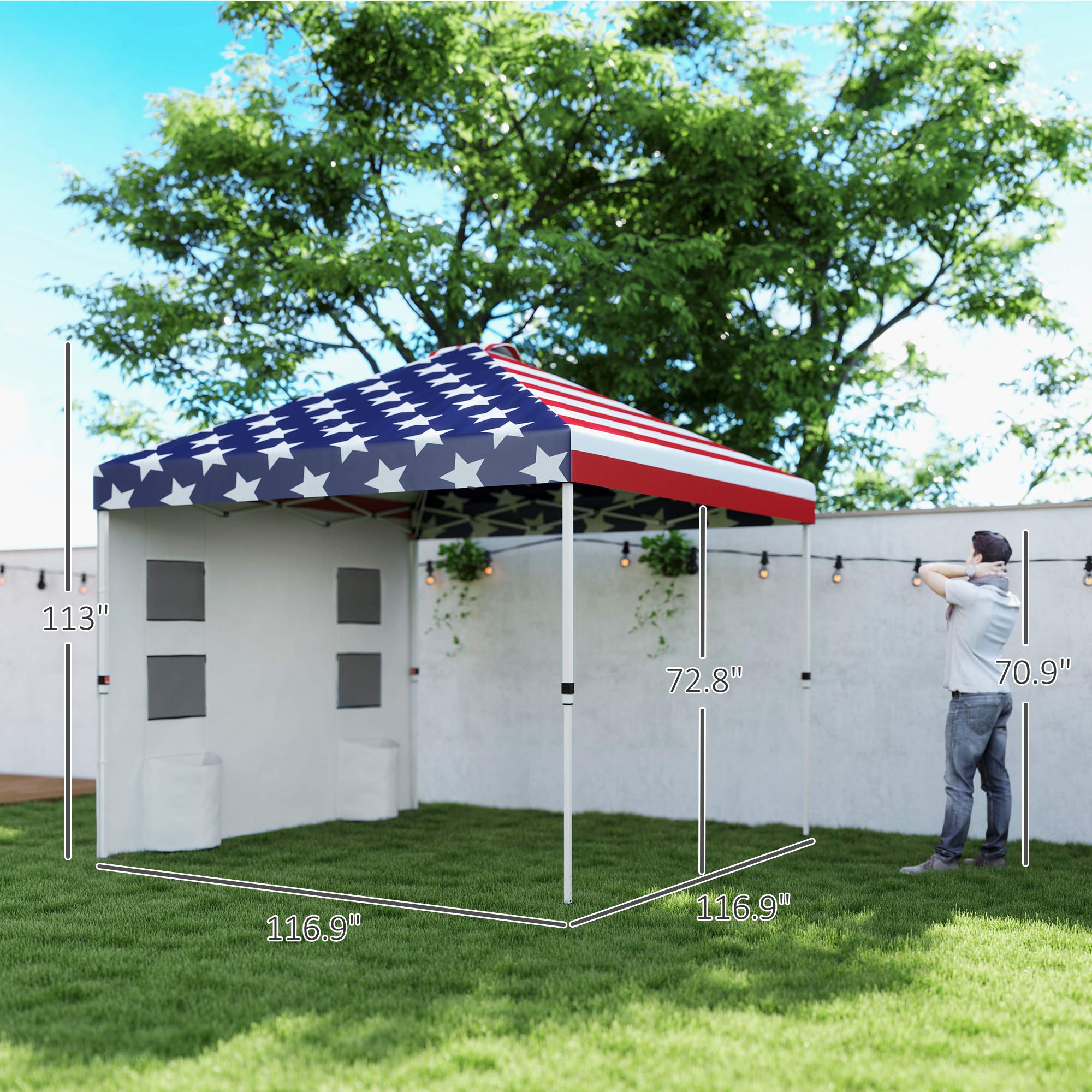 10' x 10' Instant Pop-up Canopy, Shade Shelter w/ Sidewalls & Storage Pockets, American Flag - Image 5