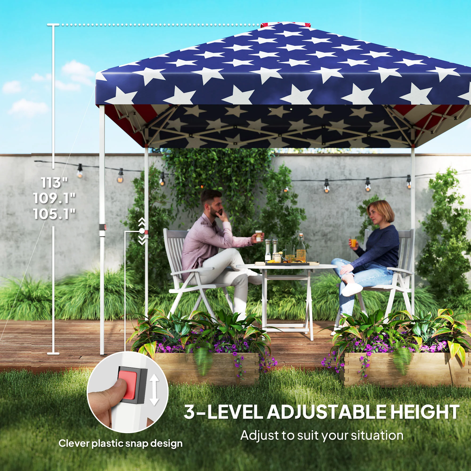 10' x 10' Instant Pop-up Canopy, Shade Shelter w/ Sidewalls & Storage Pockets, American Flag - Image 8