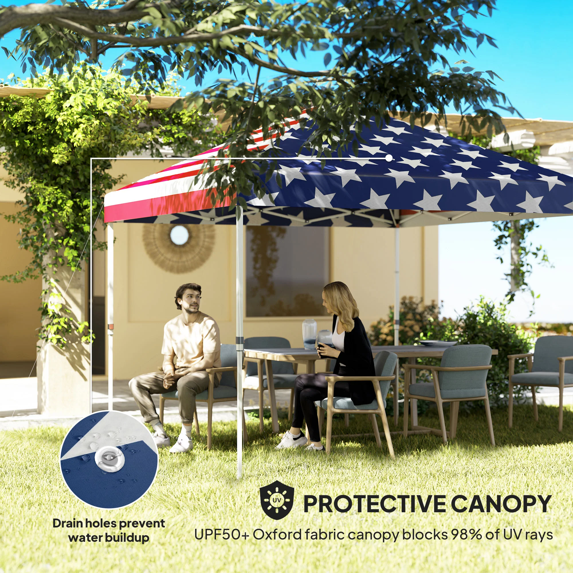10' x 10' Instant Pop-up Canopy, Shade Shelter w/ Sidewalls & Storage Pockets, American Flag - Image 9