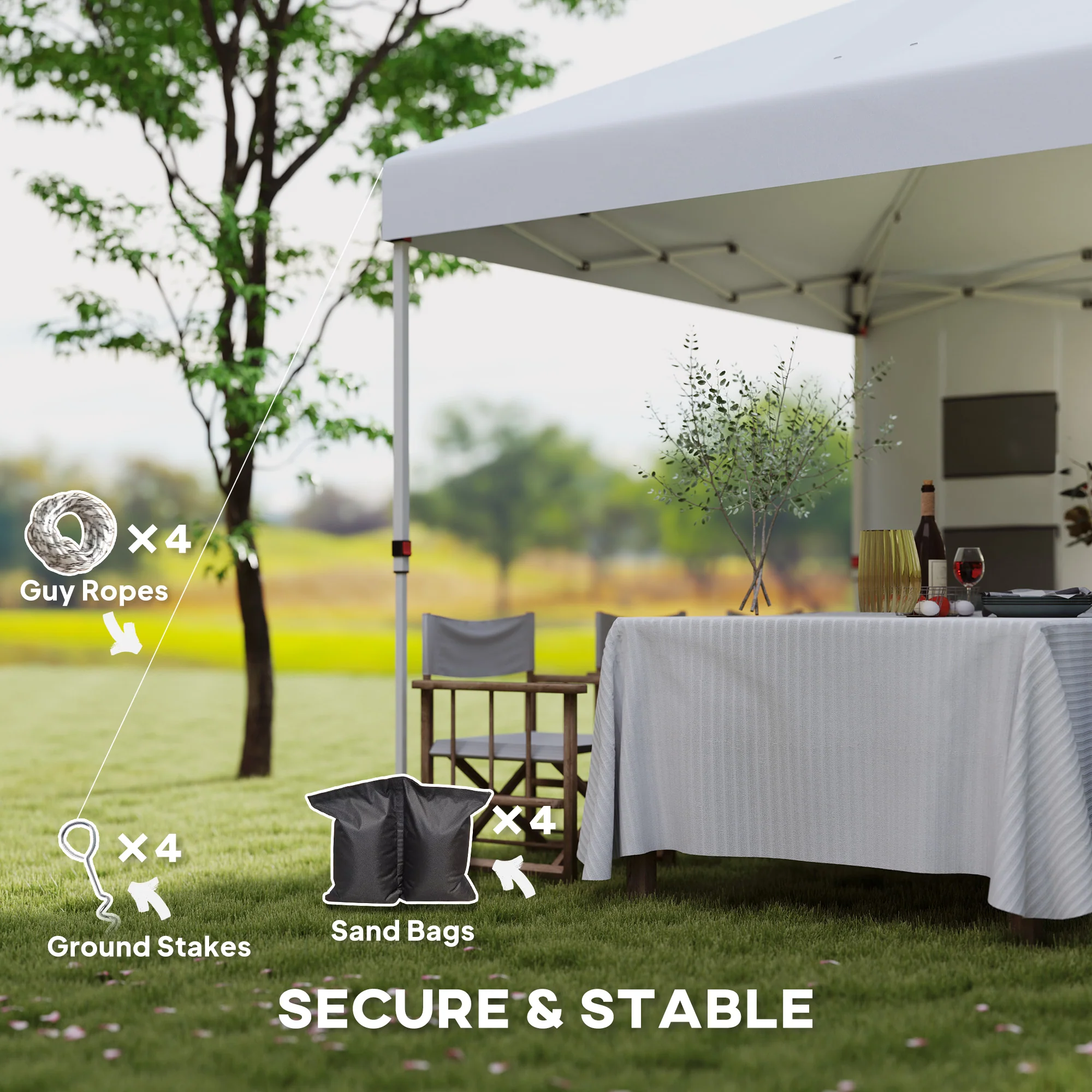 10' x 10' Instant Canopy Tent with Adjustable Height, Sidewalls & Storage Pockets, White - Image 10