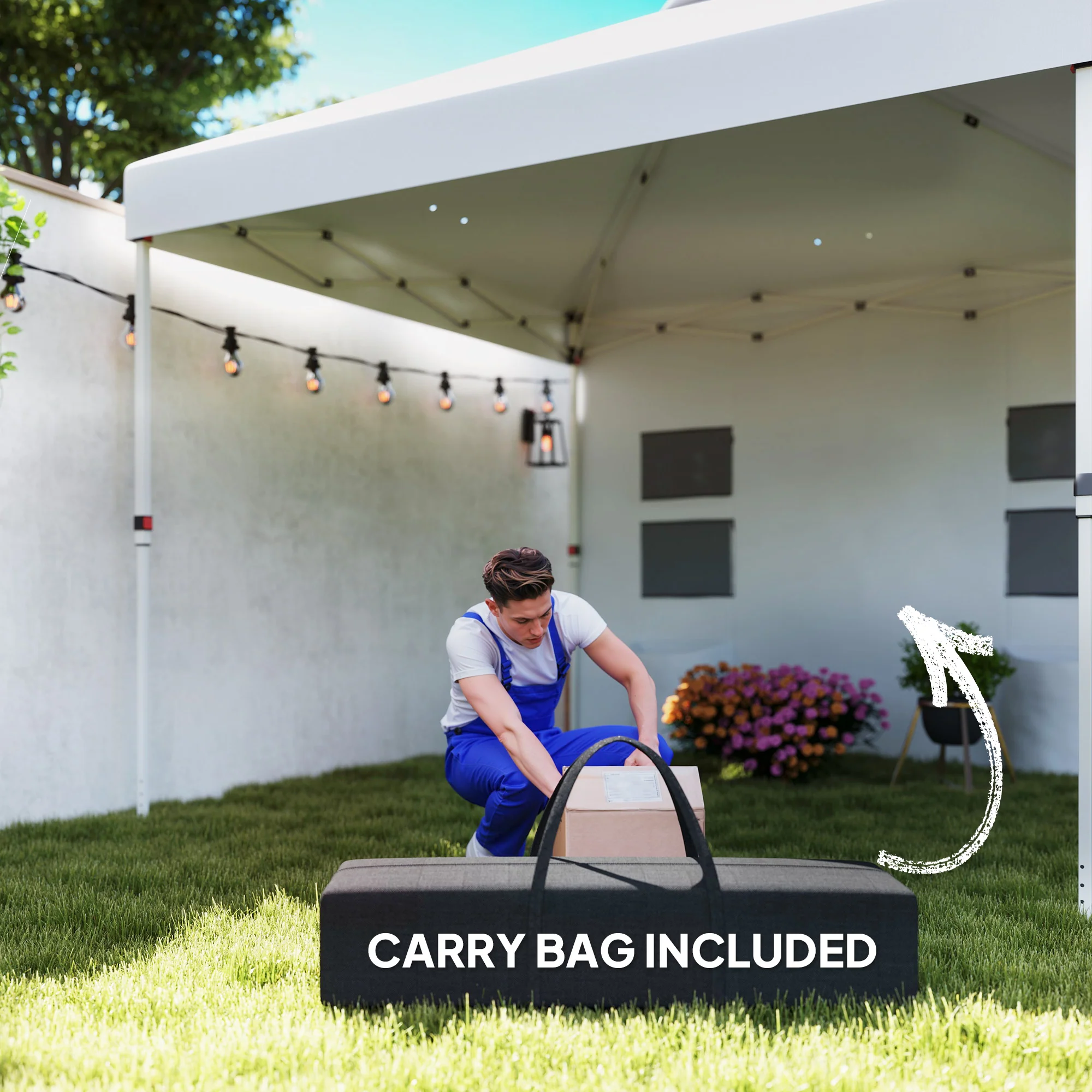 10' x 10' Instant Canopy Tent with Adjustable Height, Sidewalls & Storage Pockets, White - Image 11