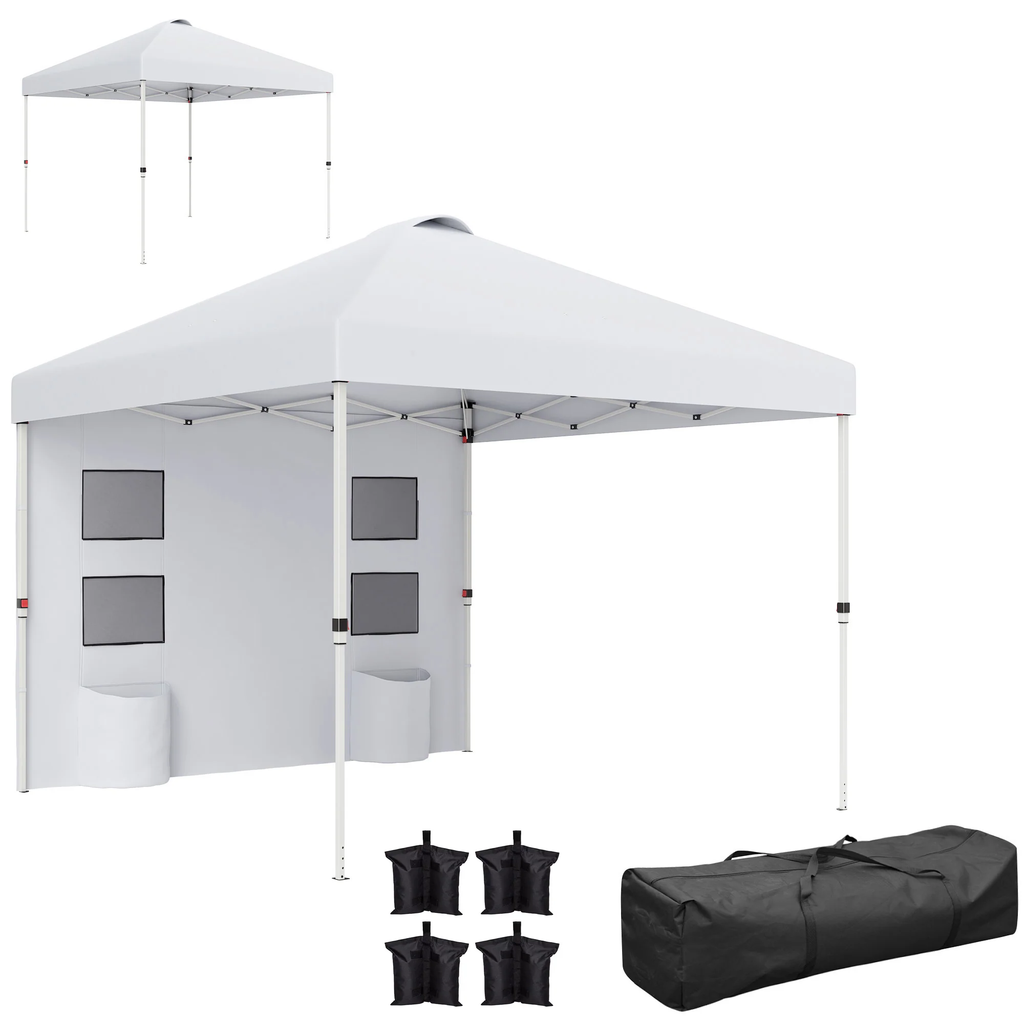 10' x 10' Instant Canopy Tent with Adjustable Height, Sidewalls & Storage Pockets, White - Image 12