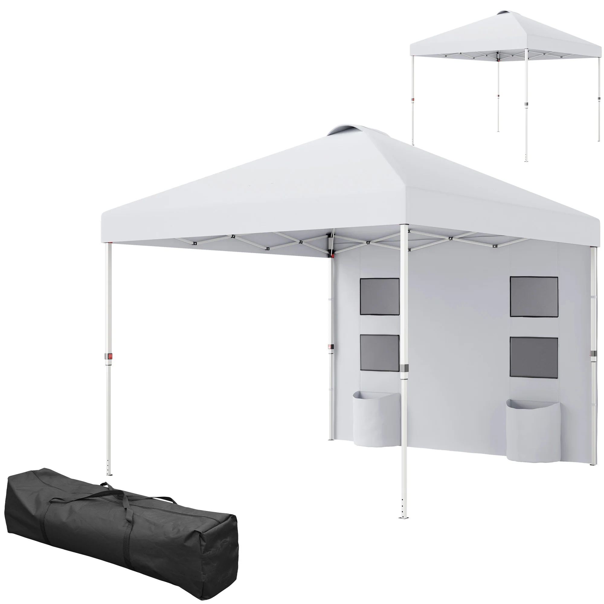 10' x 10' Instant Canopy Tent with Adjustable Height, Sidewalls & Storage Pockets, White - Image 2