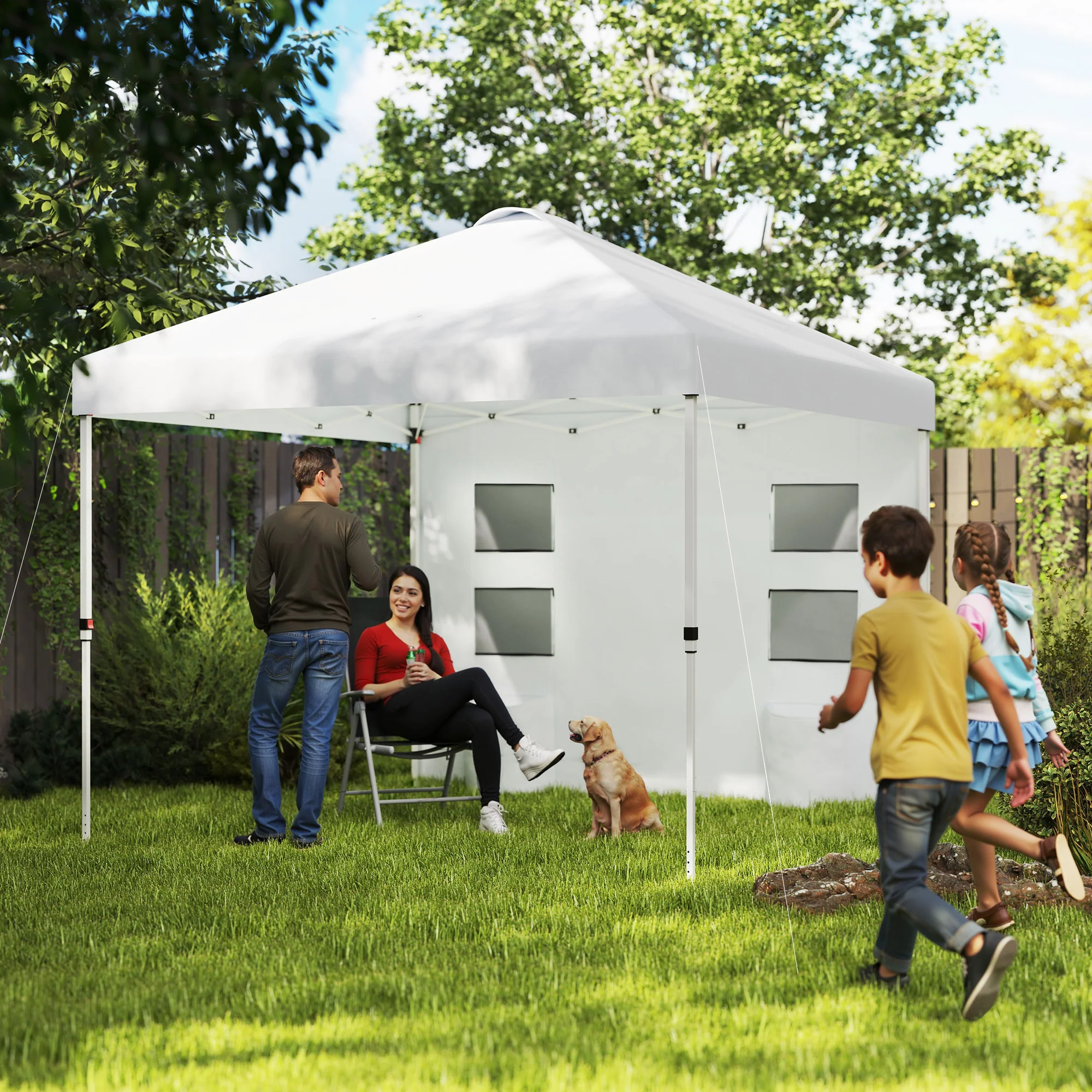 10' x 10' Instant Canopy Tent with Adjustable Height, Sidewalls & Storage Pockets, White - Image 3