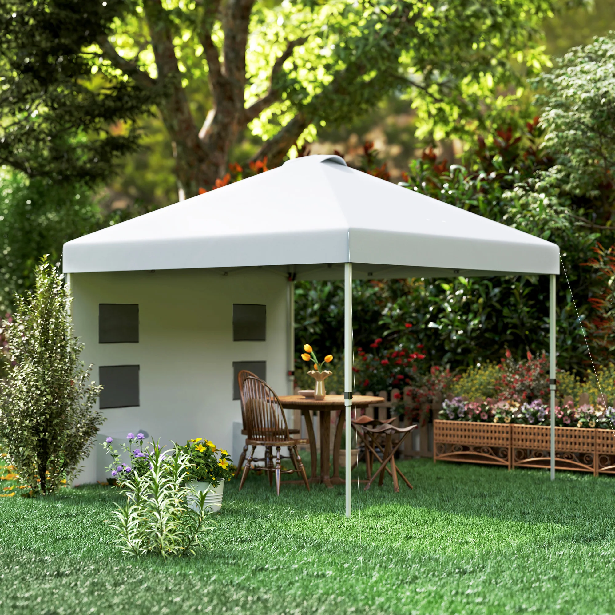 10' x 10' Instant Canopy Tent with Adjustable Height, Sidewalls & Storage Pockets, White - Image 4