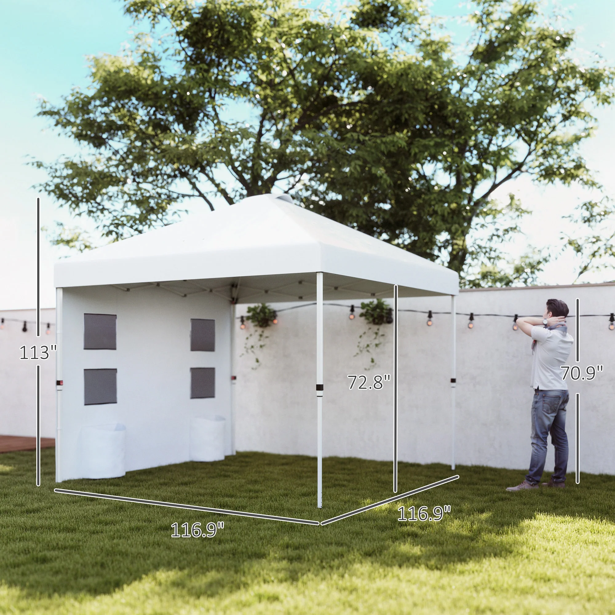 10' x 10' Instant Canopy Tent with Adjustable Height, Sidewalls & Storage Pockets, White - Image 5