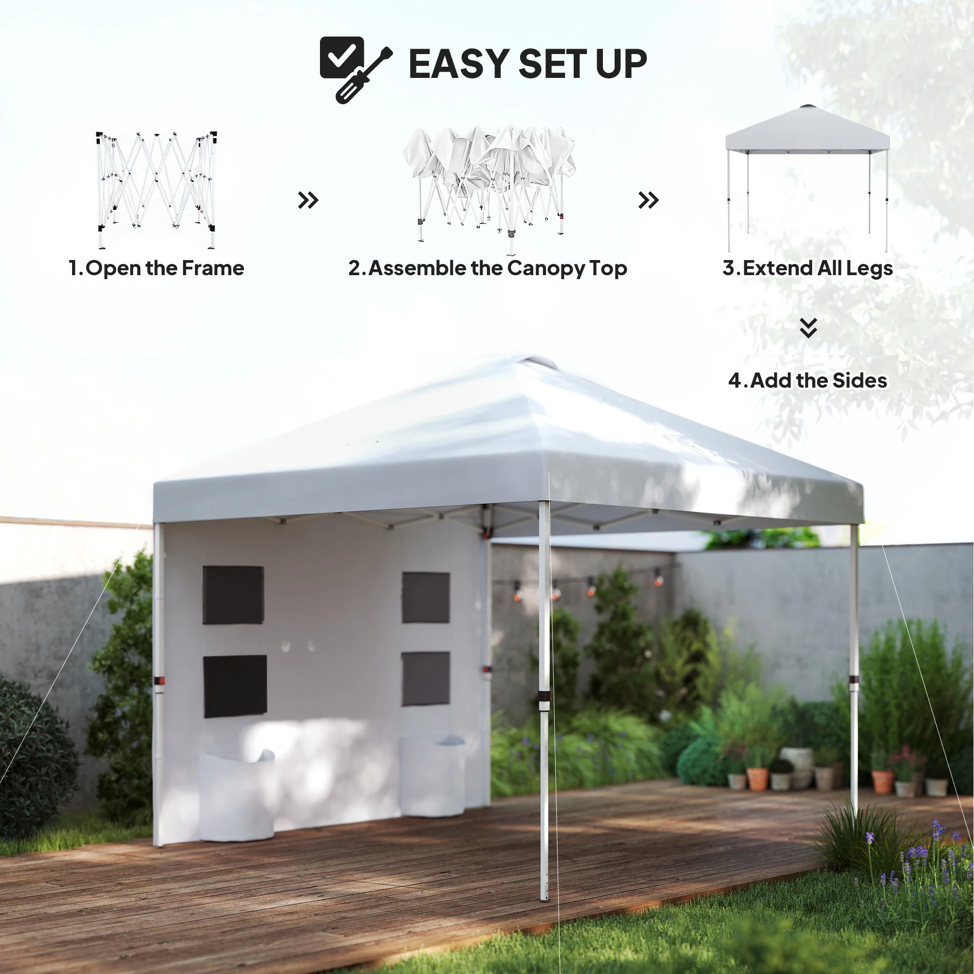 10' x 10' Instant Canopy Tent with Adjustable Height, Sidewalls & Storage Pockets, White - Image 6