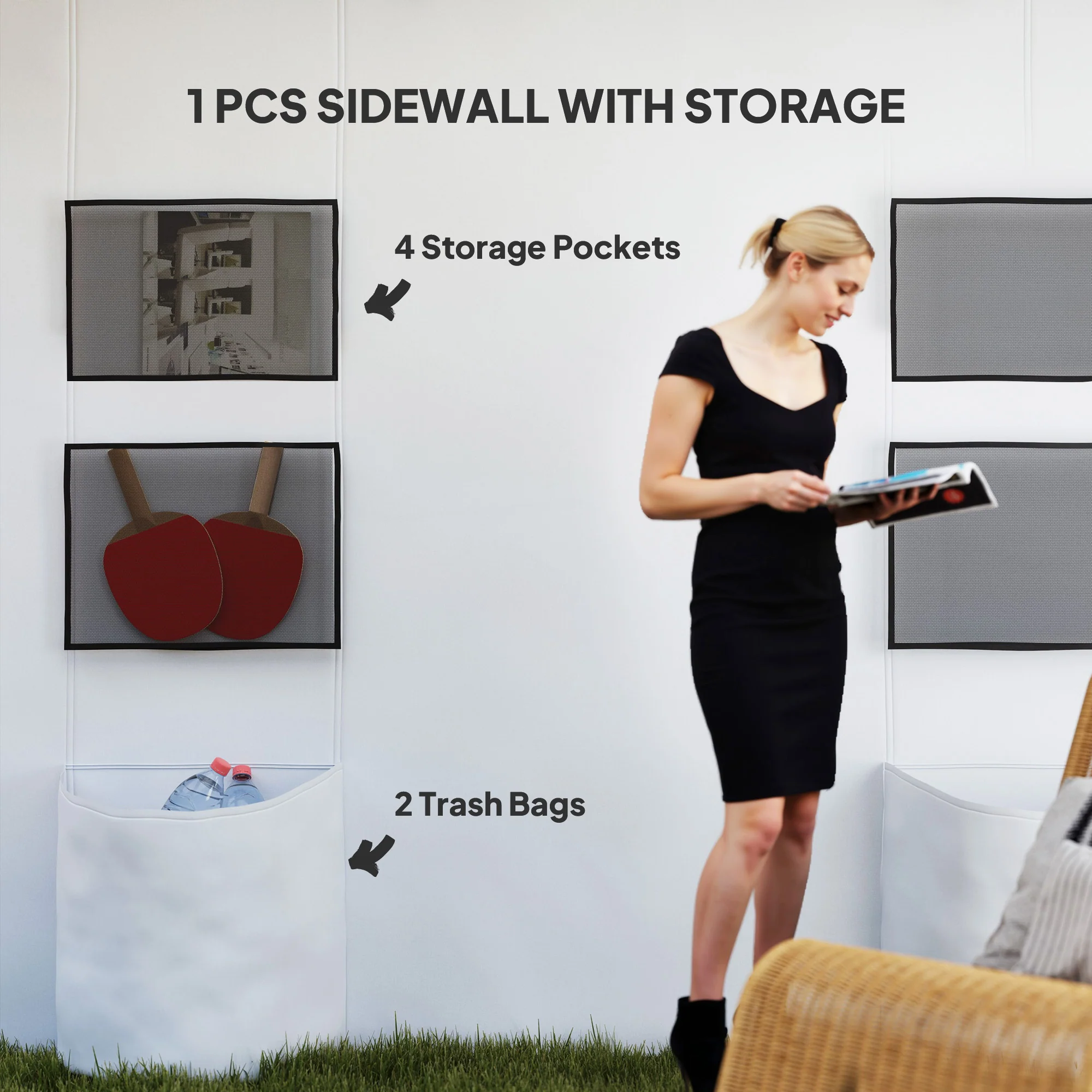 10' x 10' Instant Canopy Tent with Adjustable Height, Sidewalls & Storage Pockets, White - Image 7