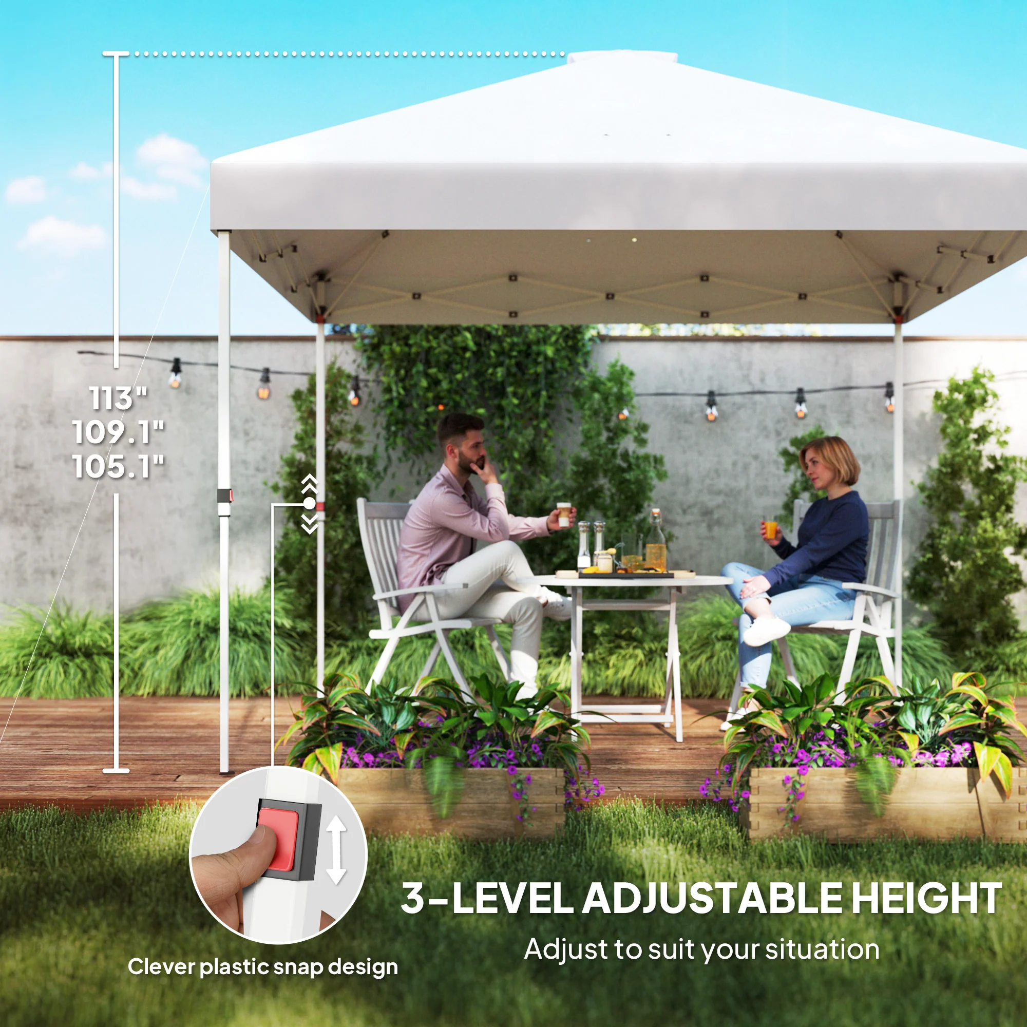 10' x 10' Instant Canopy Tent with Adjustable Height, Sidewalls & Storage Pockets, White - Image 8