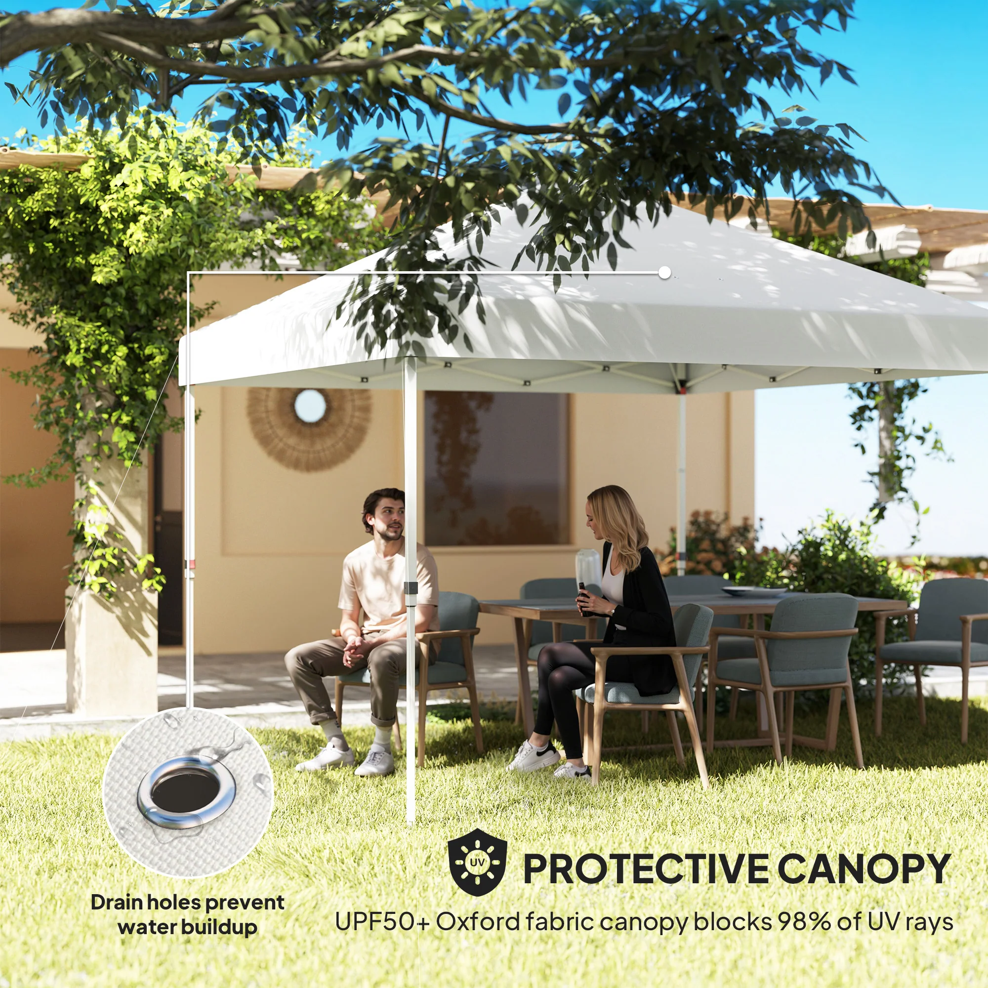 10' x 10' Instant Canopy Tent with Adjustable Height, Sidewalls & Storage Pockets, White - Image 9