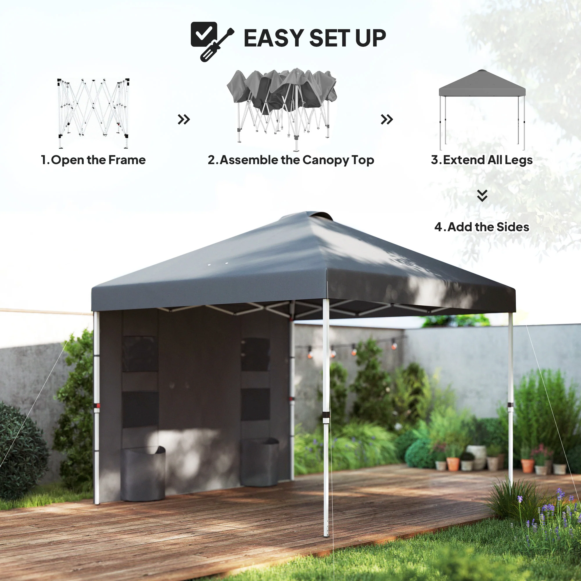 10' x 10' Pop-Up Canopy Tent with Adjustable Height, Sidewalls & Storage Pockets, Dark Gray - Image 6