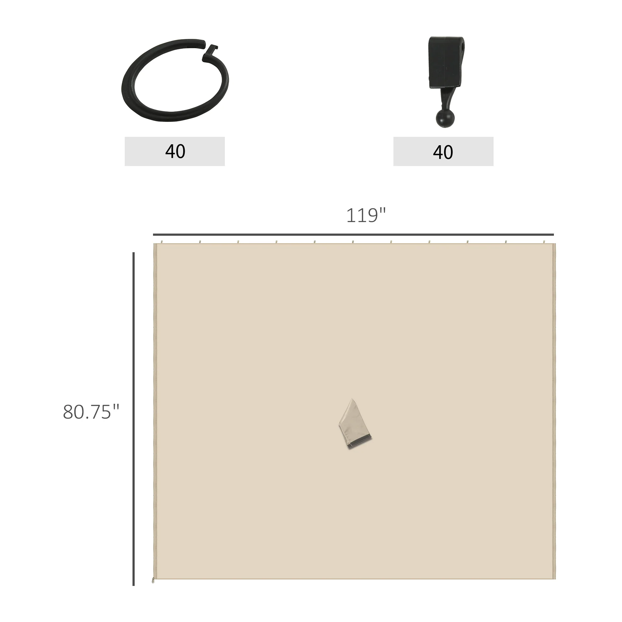 10' x 10' Gazebo Sidewall Set with Hooks/C-Rings, Beige Canopy Shade Accessory - Image 5