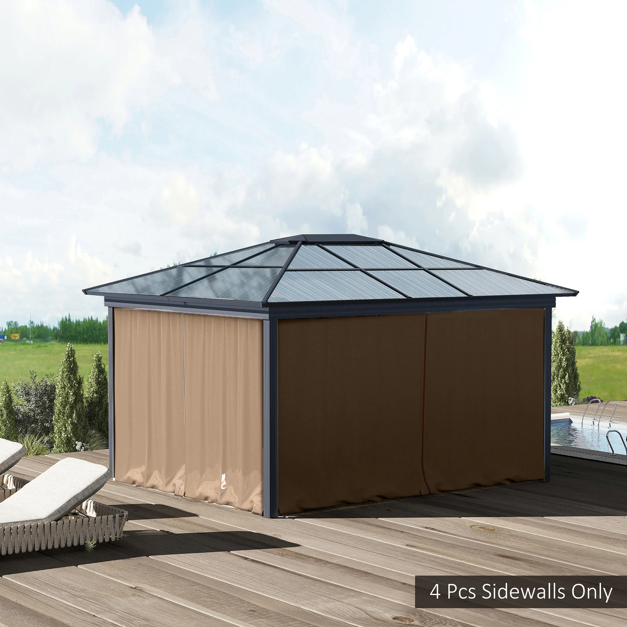 10' x 10' Gazebo Sidewall Set with Hooks/C-Rings, Brown - Image 3
