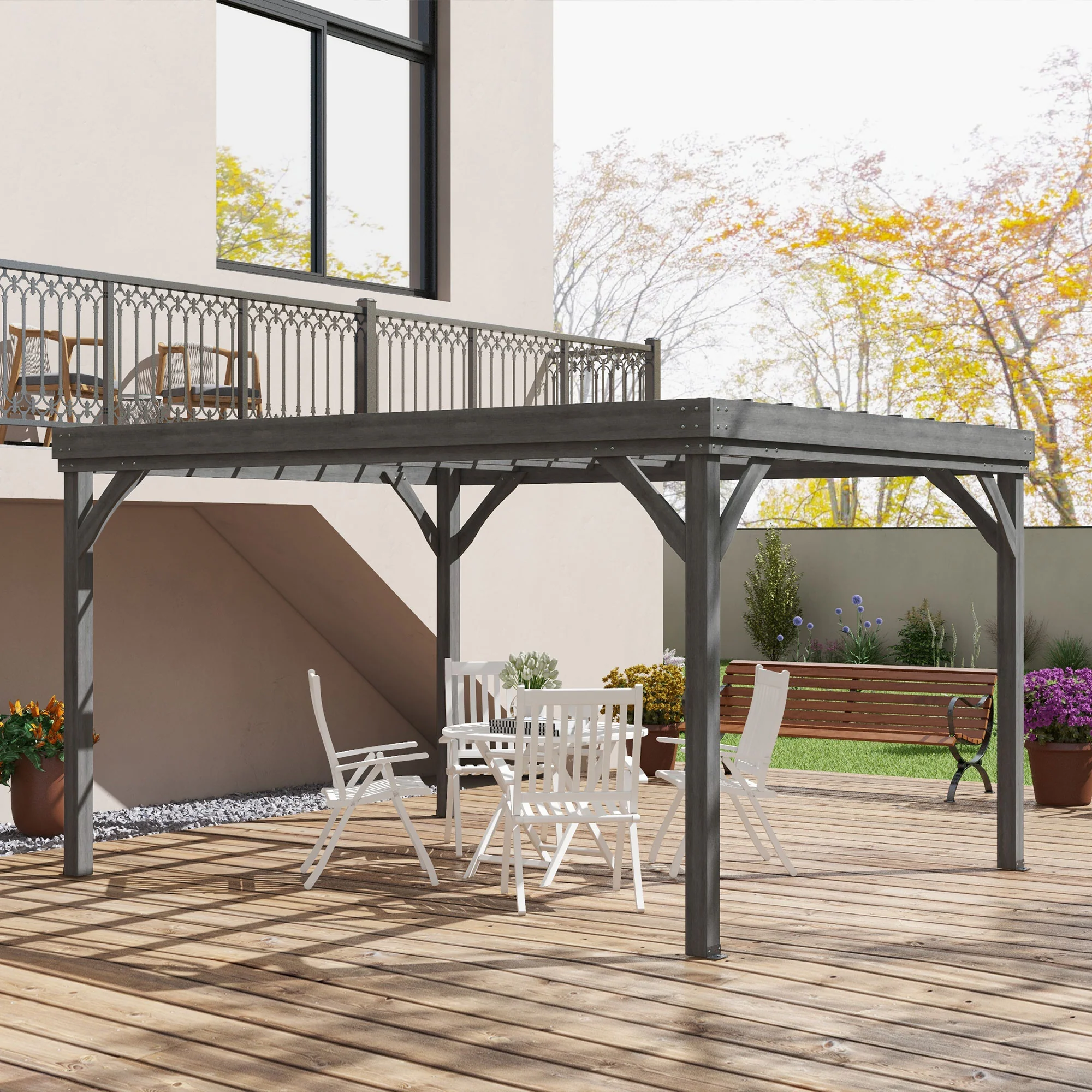 PerArbor 10' x 12' Wooden Pergola for Garden, Patio, Backyard, Gray - Image 4