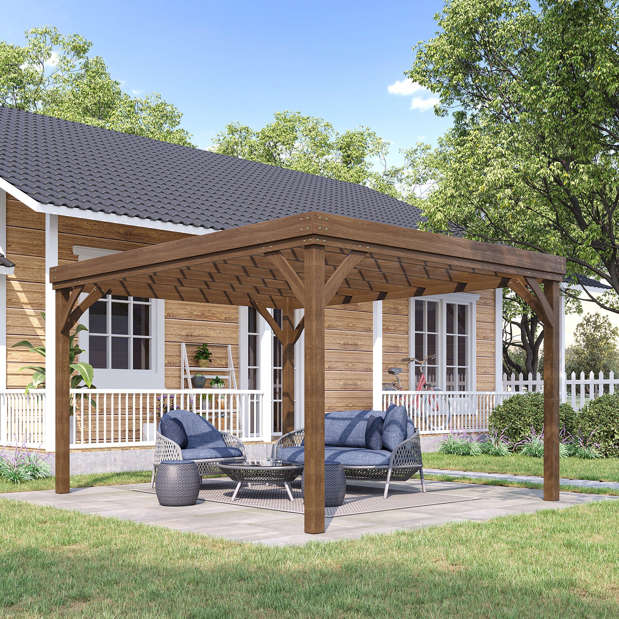 PerArbor 10' x 12' Wooden Pergola for Garden Patio Deck, Brown - Image 3