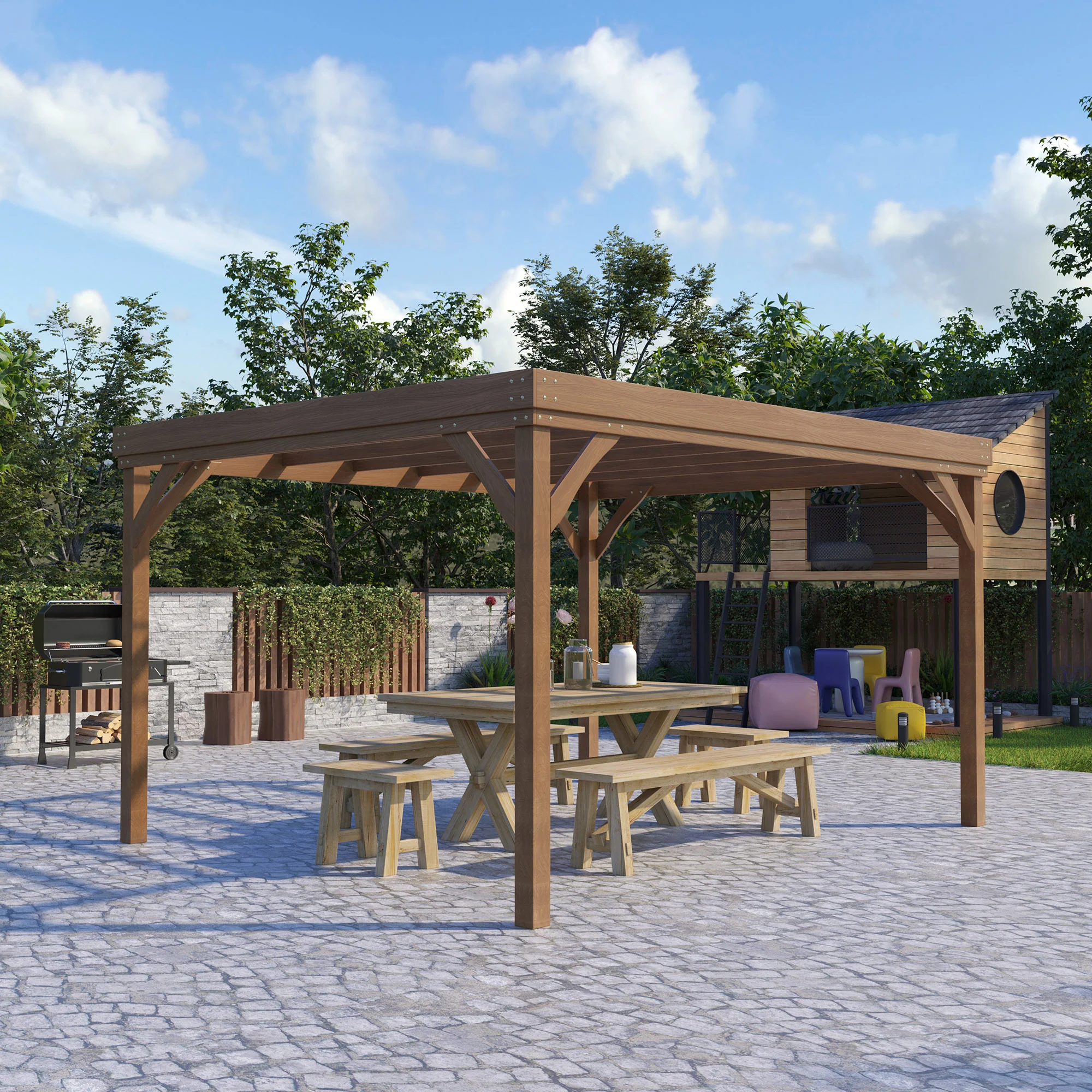 PerArbor 10' x 12' Wooden Pergola for Garden Patio Deck, Brown - Image 4