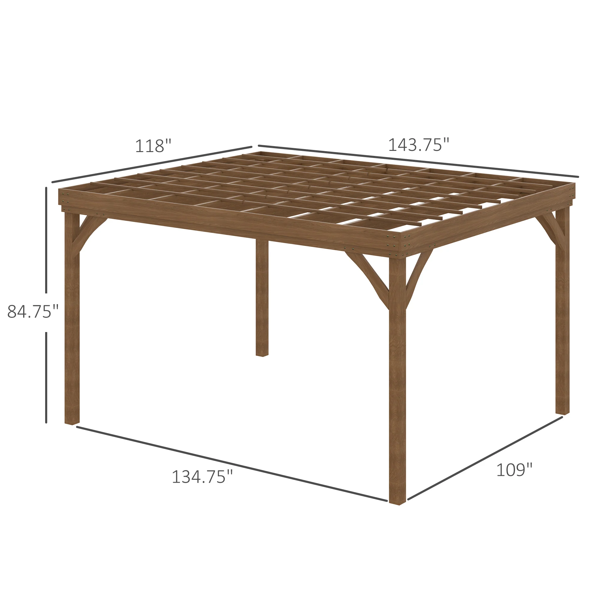 PerArbor 10' x 12' Wooden Pergola for Garden Patio Deck, Brown - Image 5