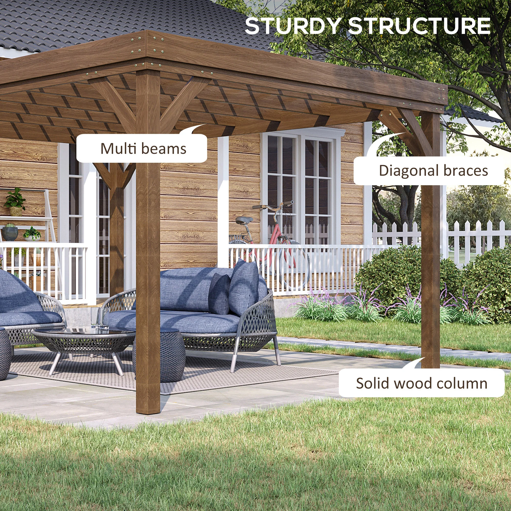 PerArbor 10' x 12' Wooden Pergola for Garden Patio Deck, Brown - Image 6