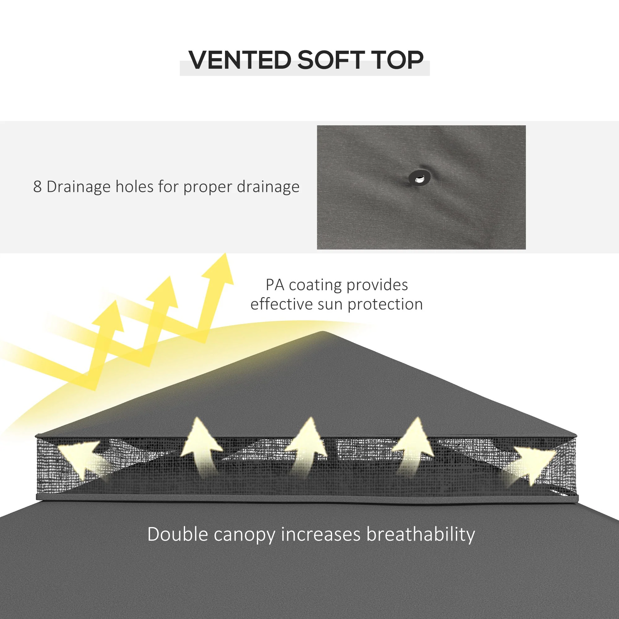 10' x 12' Patio Gazebo with Corner Shelves, Double Roof & Netting, Gray - Image 8