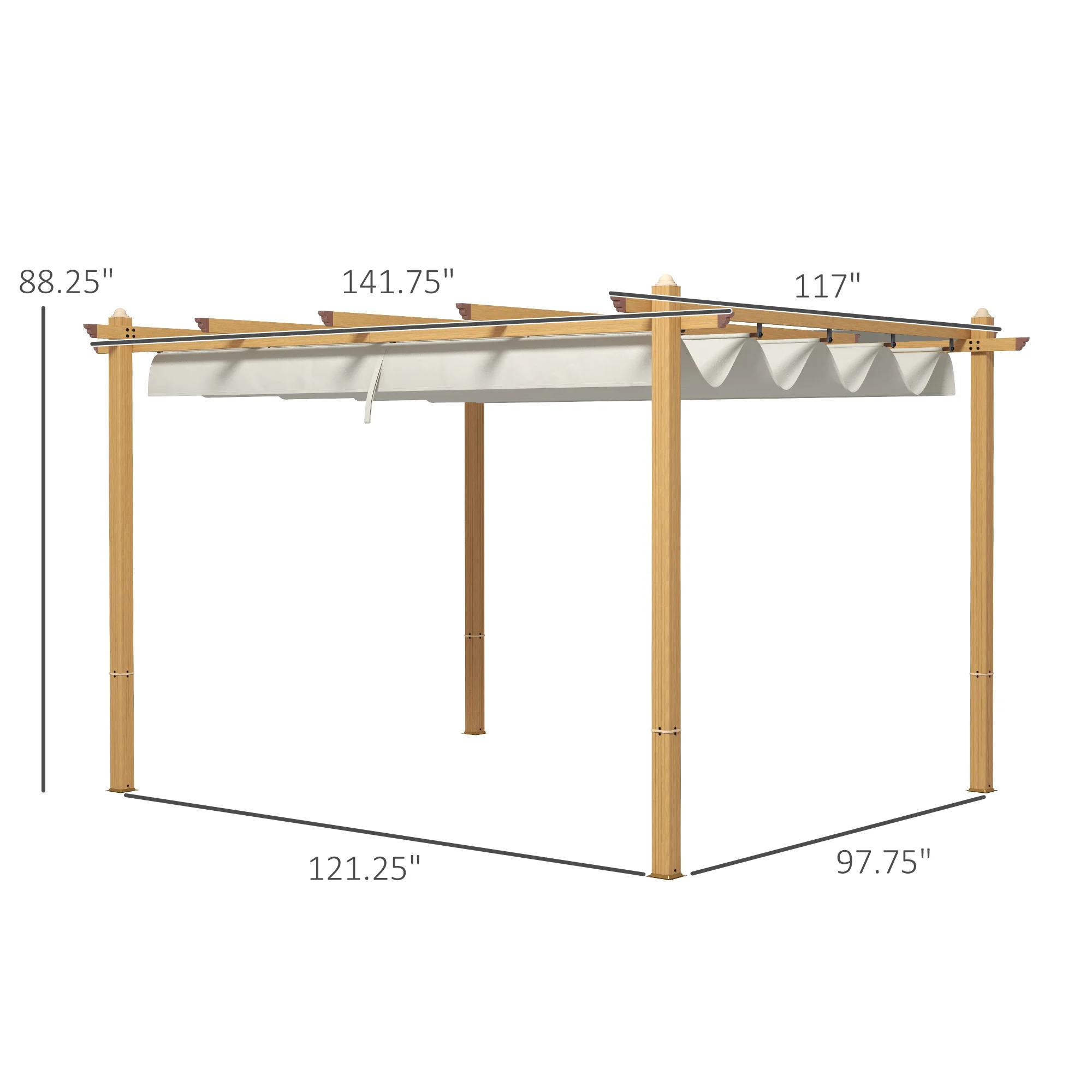 10' x 12' Retractable Pergola Canopy, Wood Grain Aluminum Frame, for Outdoor Shade Shelter, Cream - Image 5