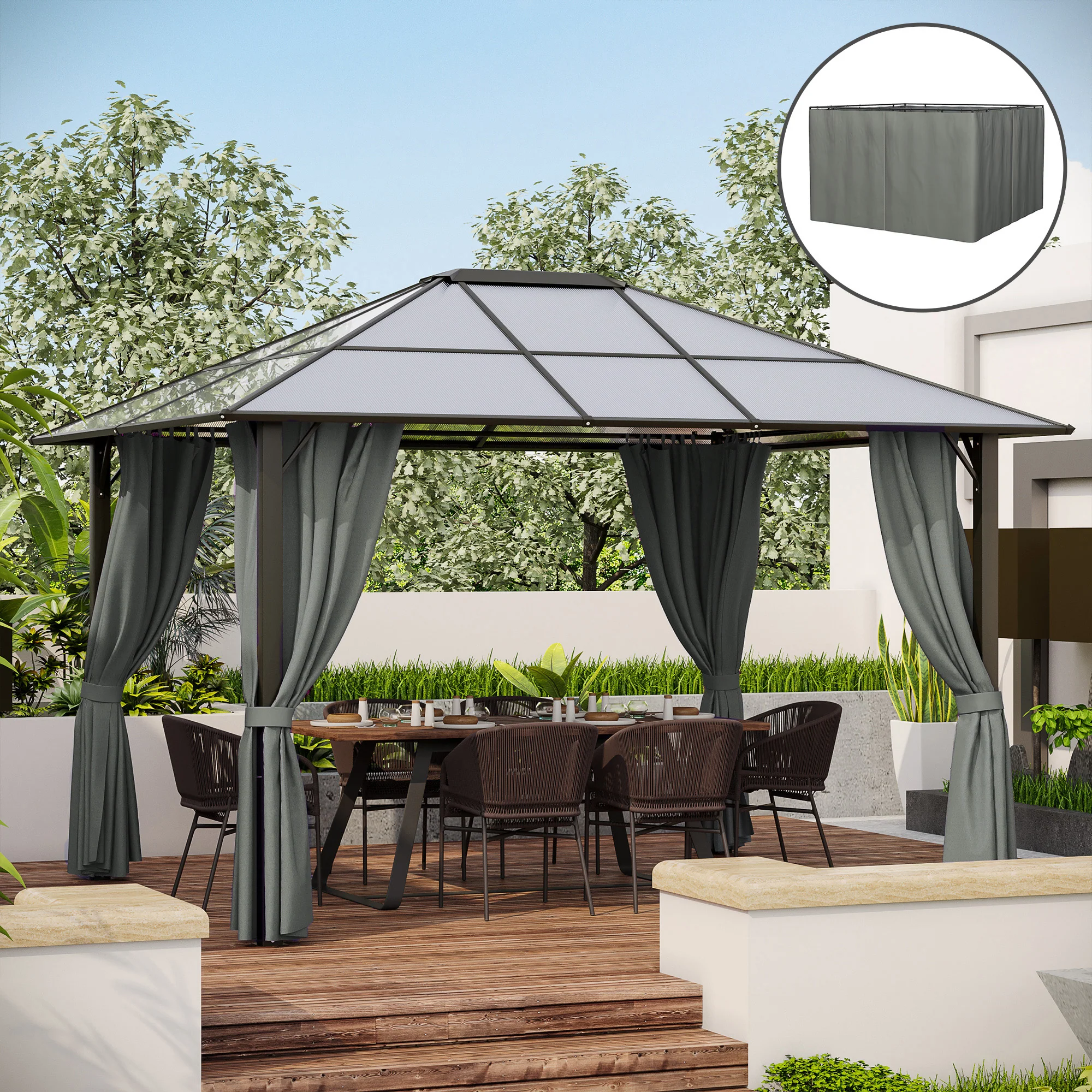 10' x 12' Gazebo Sidewall Set with Hooks & C-Rings, Gray - Image 3