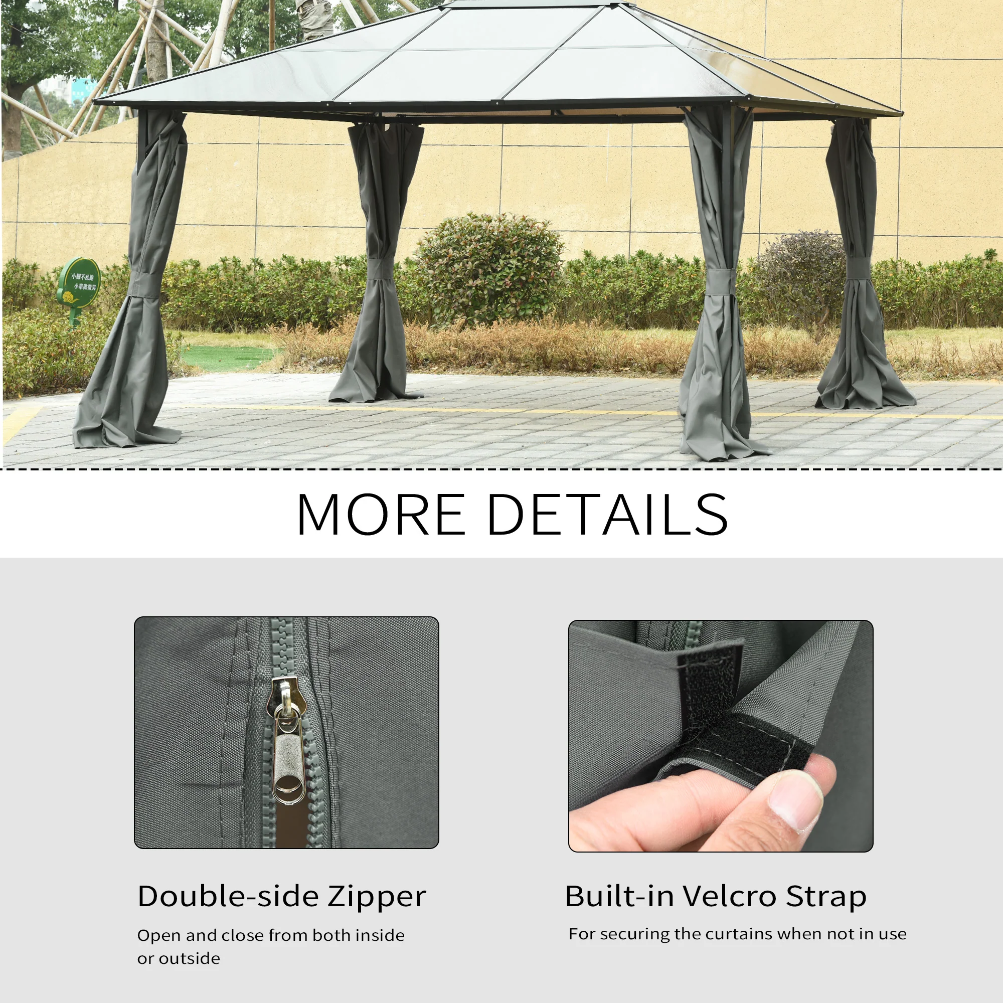10' x 12' Gazebo Sidewall Set with Hooks & C-Rings, Gray - Image 7