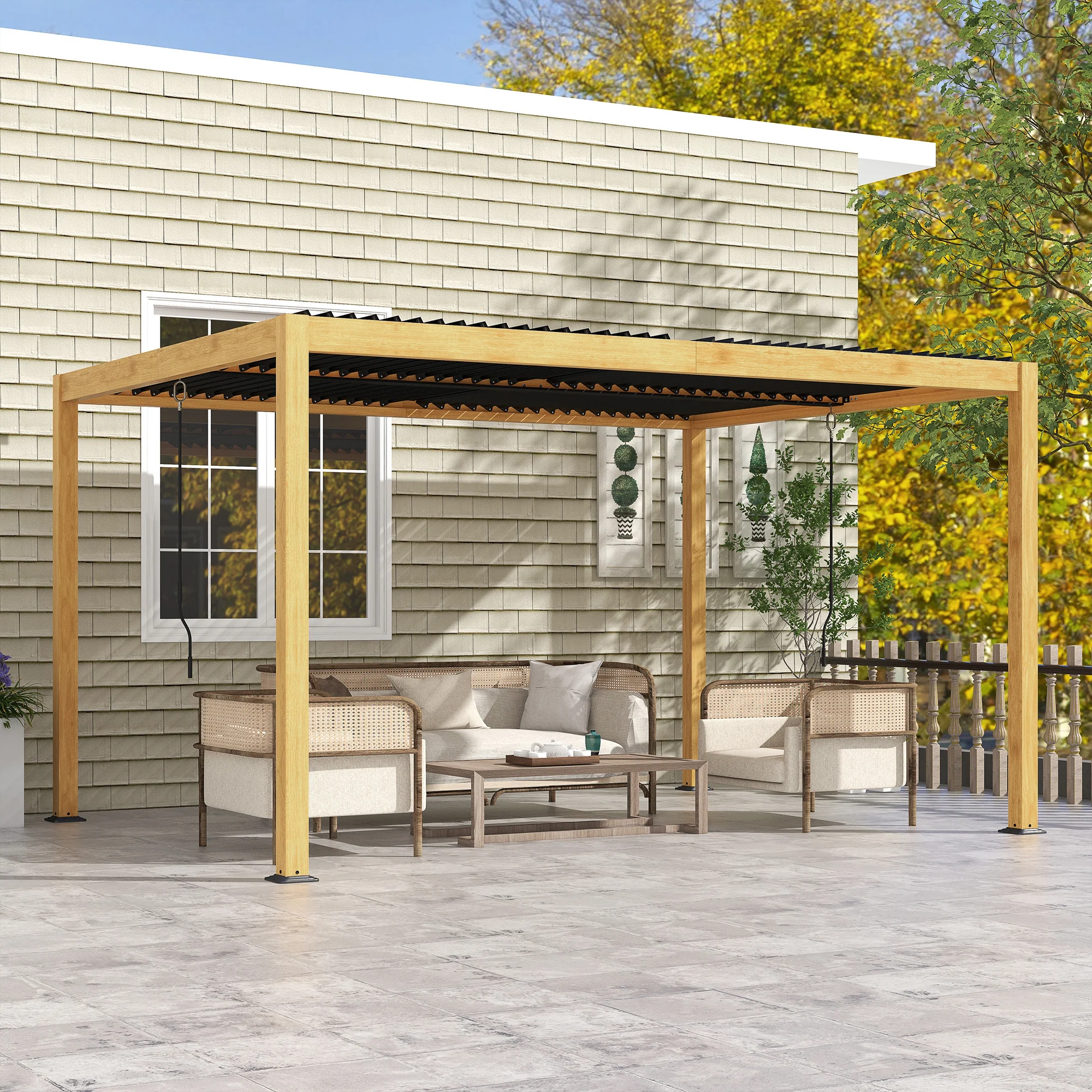 10' x 13' Aluminum Louvered Pergola with Adjustable Roof, Hardtop Gazebo for Outdoor Spaces, Gray - Image 3
