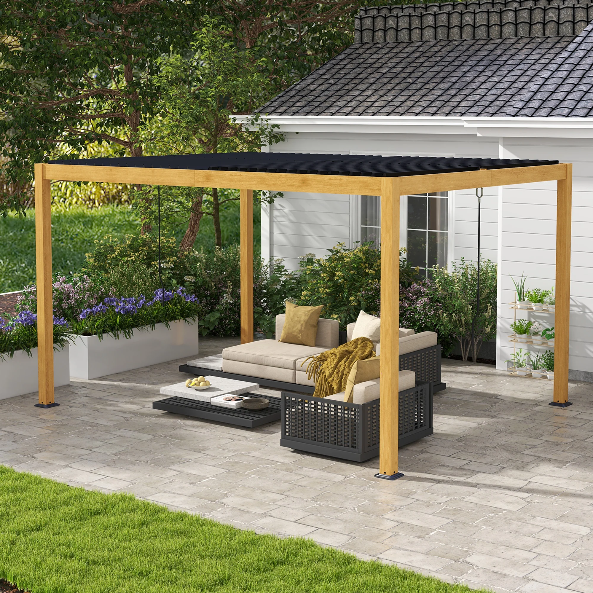 10' x 13' Aluminum Louvered Pergola with Adjustable Roof, Hardtop Gazebo for Outdoor Spaces, Gray - Image 4