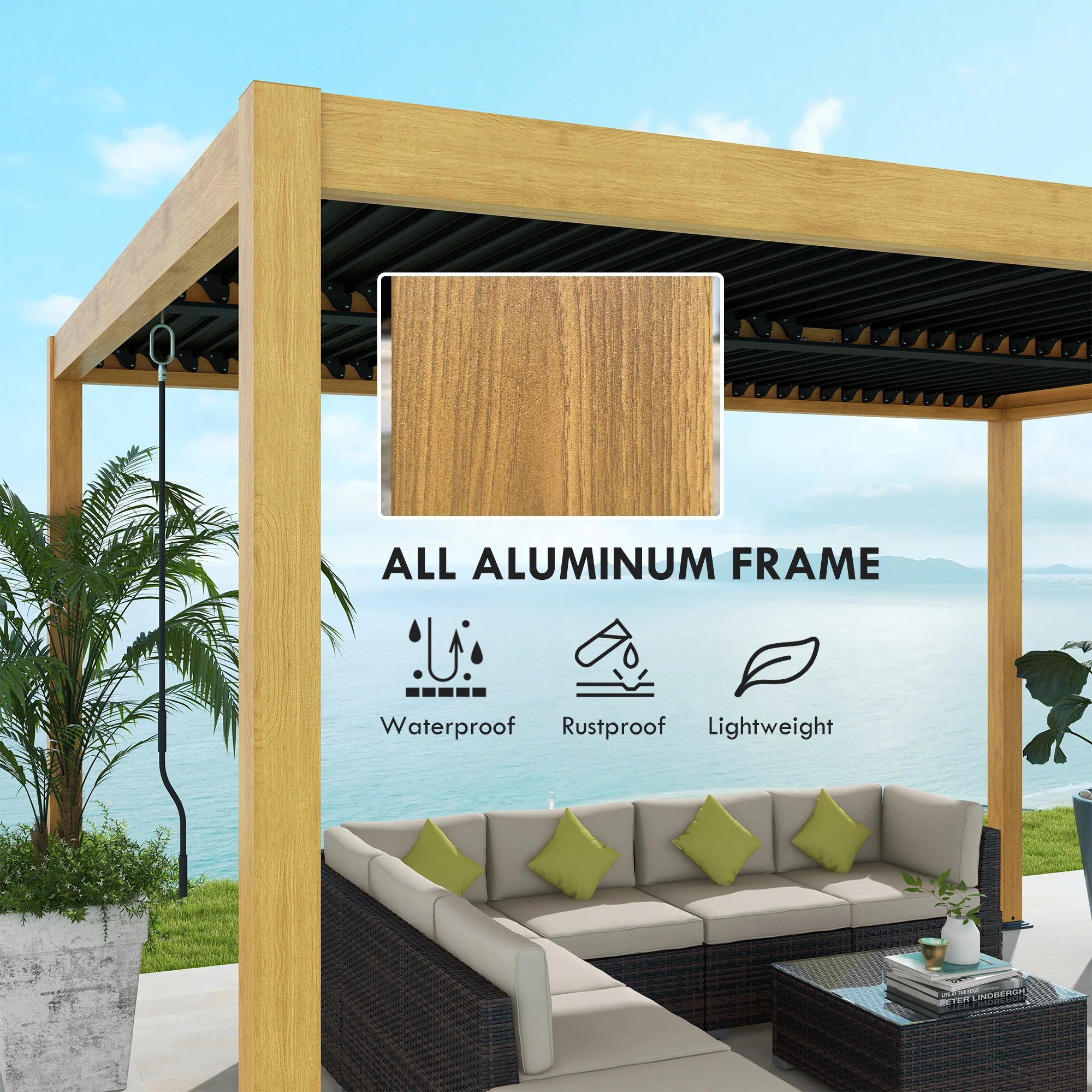 10' x 13' Aluminum Louvered Pergola with Adjustable Roof, Hardtop Gazebo for Outdoor Spaces, Gray - Image 7