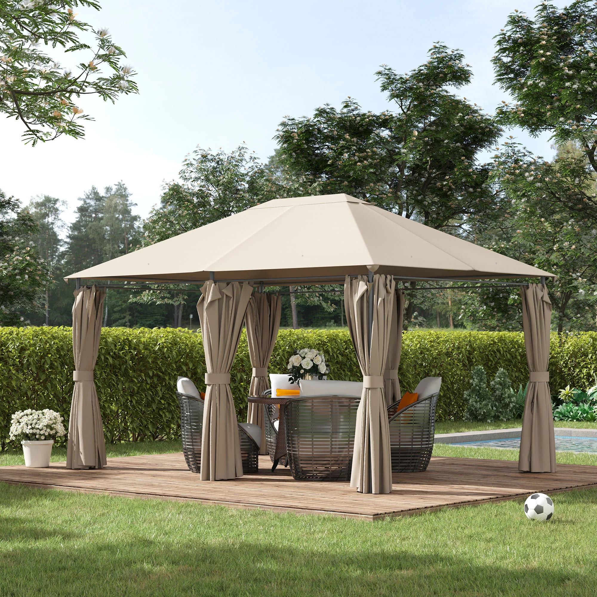 10' x 13' Outdoor Gazebo with 6 Removable Sidewalls & Steel Frame, Khaki - Image 4