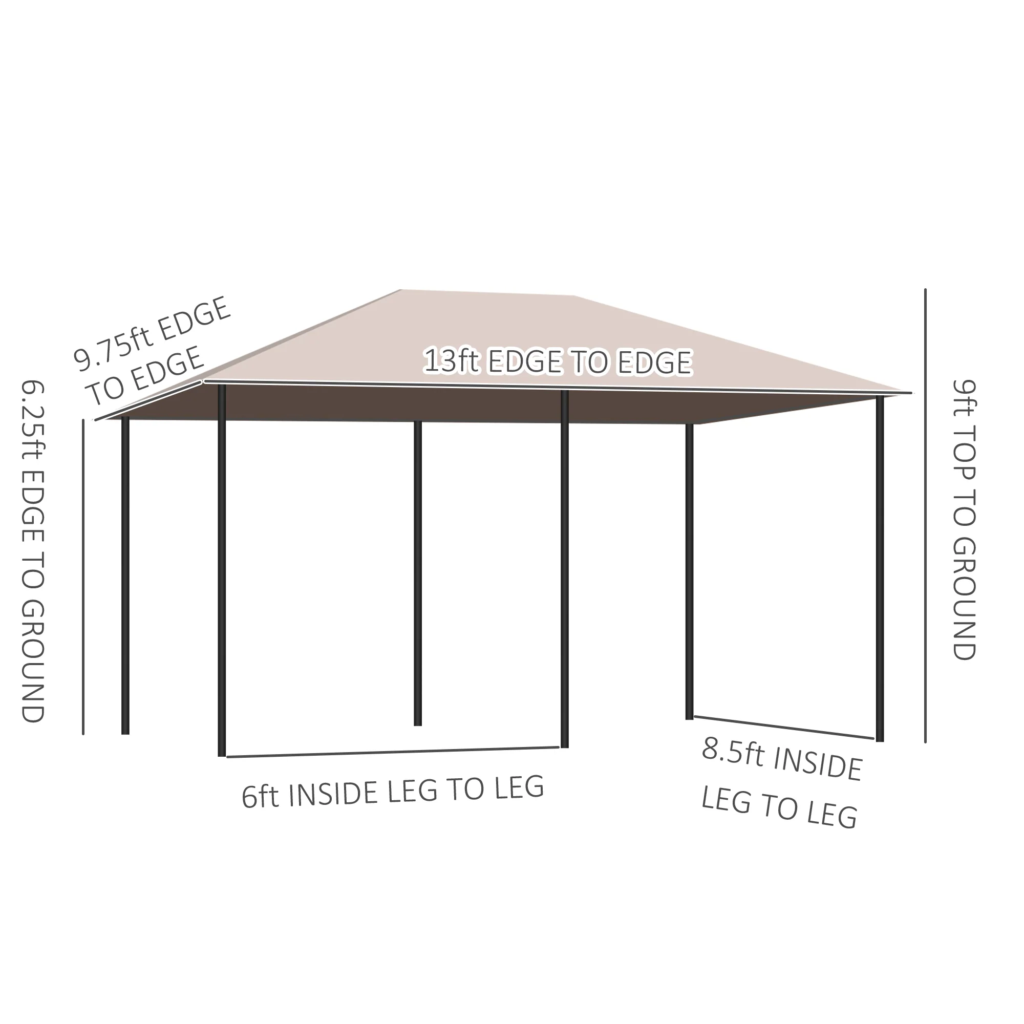 10' x 13' Outdoor Gazebo with 6 Removable Sidewalls & Steel Frame, Khaki - Image 5