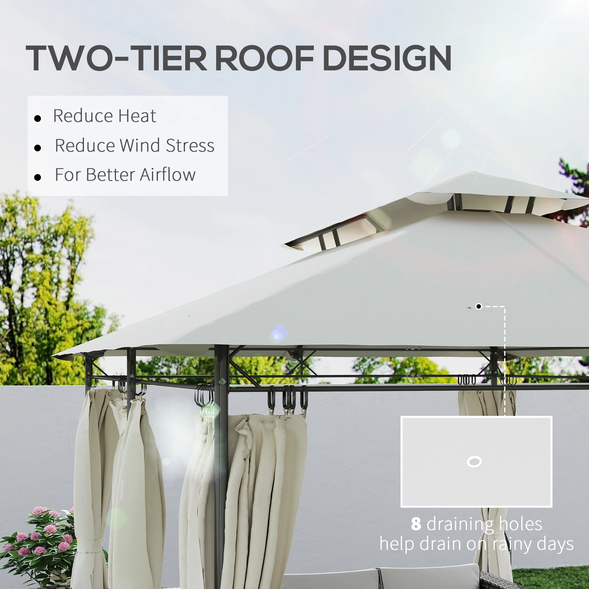 10' x 13' Double Roof Outdoor Gazebo with Curtains, Cream White - Image 6