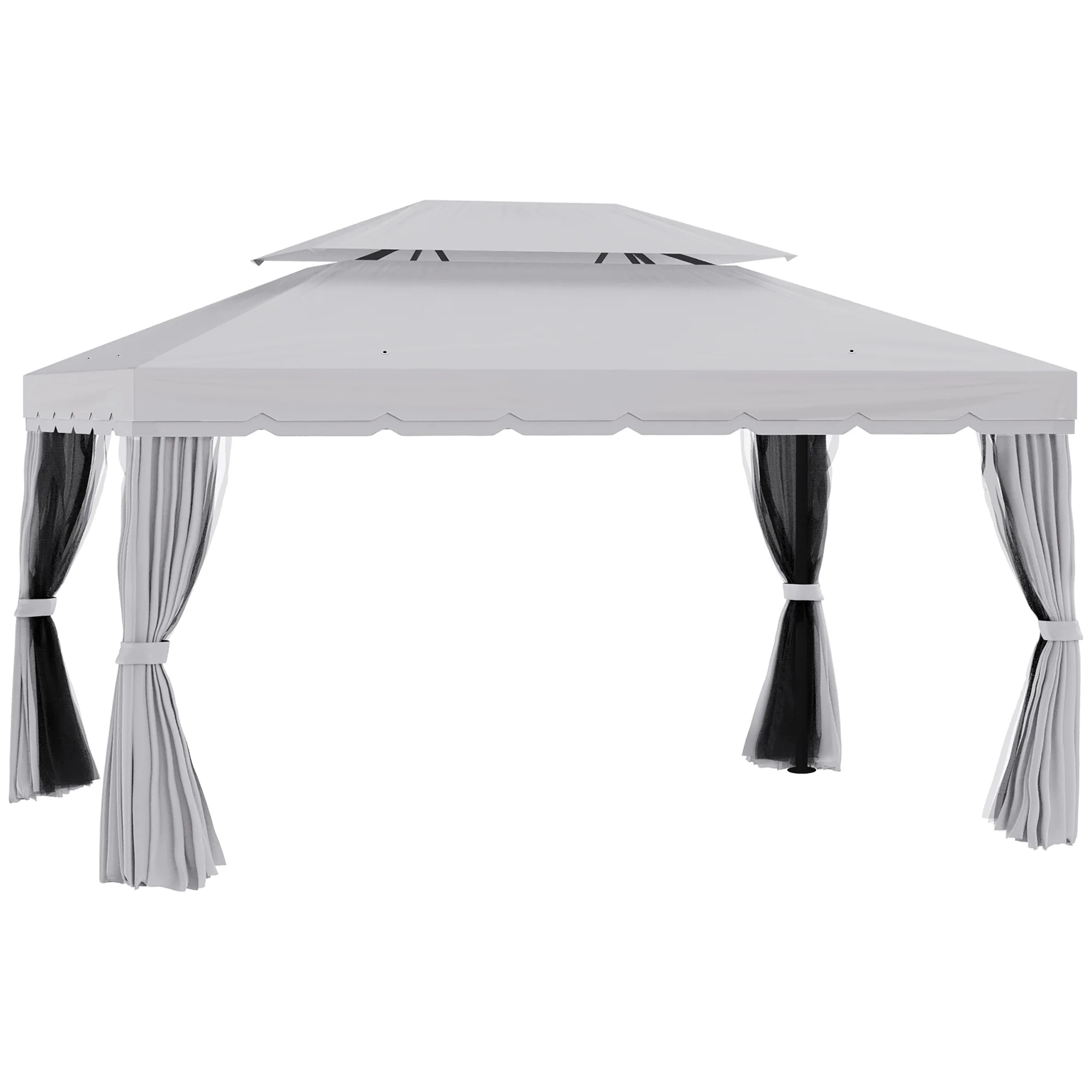 10' x 13' Patio Gazebo with Aluminum Frame, Double Roof, Netting & Light Gray Curtains
