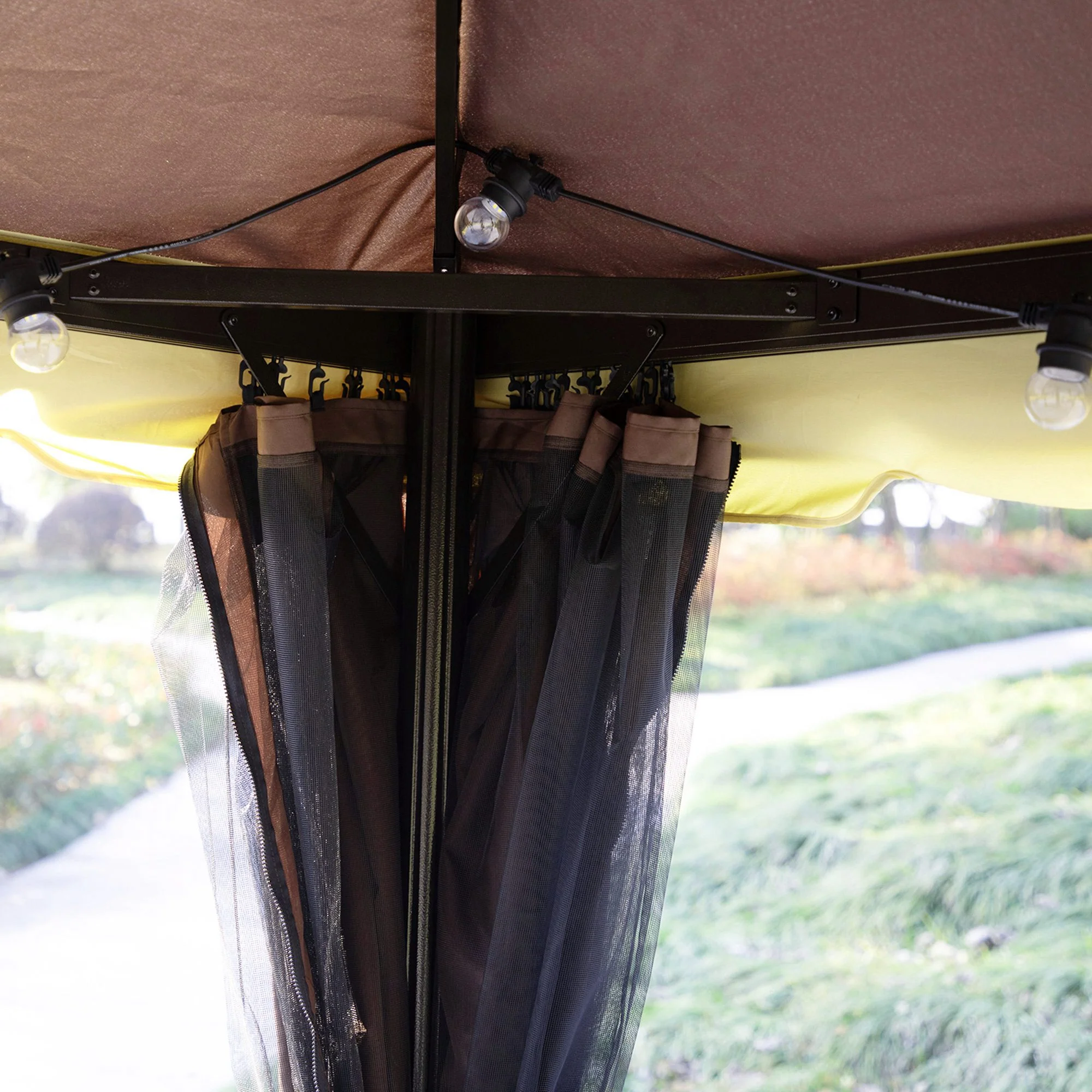 10' x 13' Patio Gazebo with Outdoor Canopy Shelter, Aluminum Frame, Netting, Curtains, Coffee - Image 10