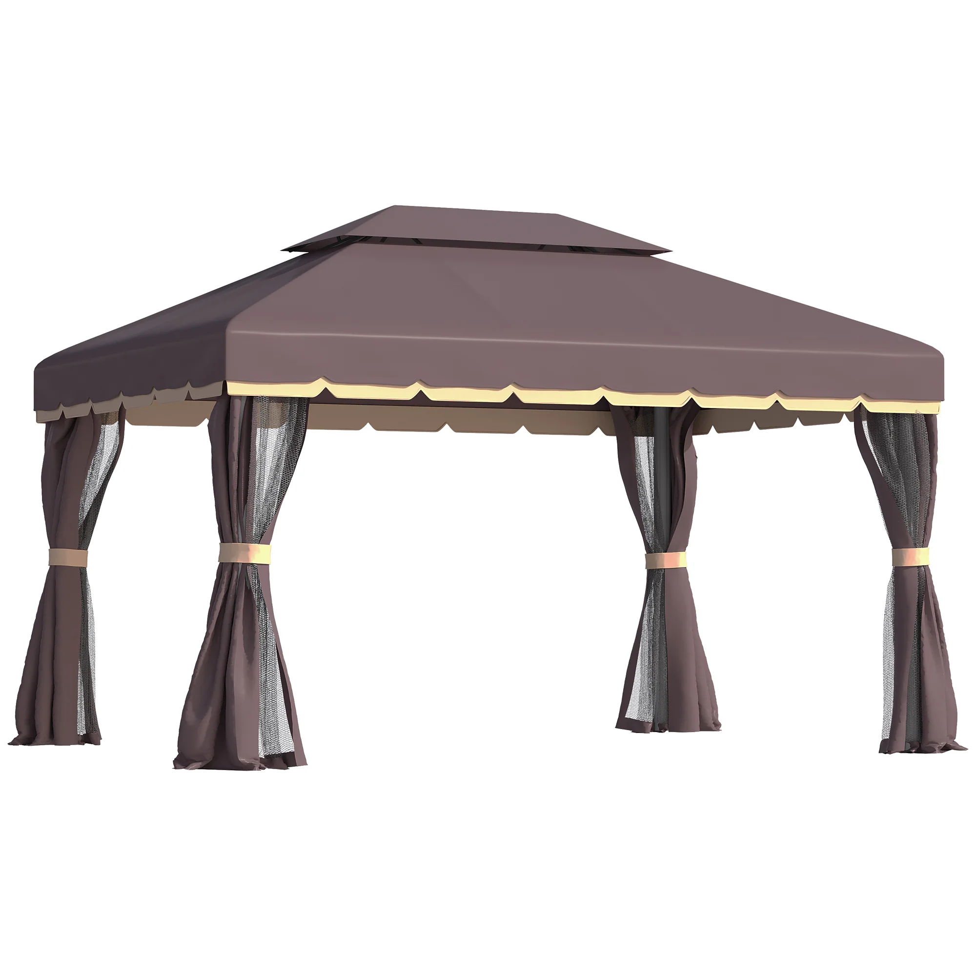 10' x 13' Patio Gazebo with Outdoor Canopy Shelter, Aluminum Frame, Netting, Curtains, Coffee - Image 13