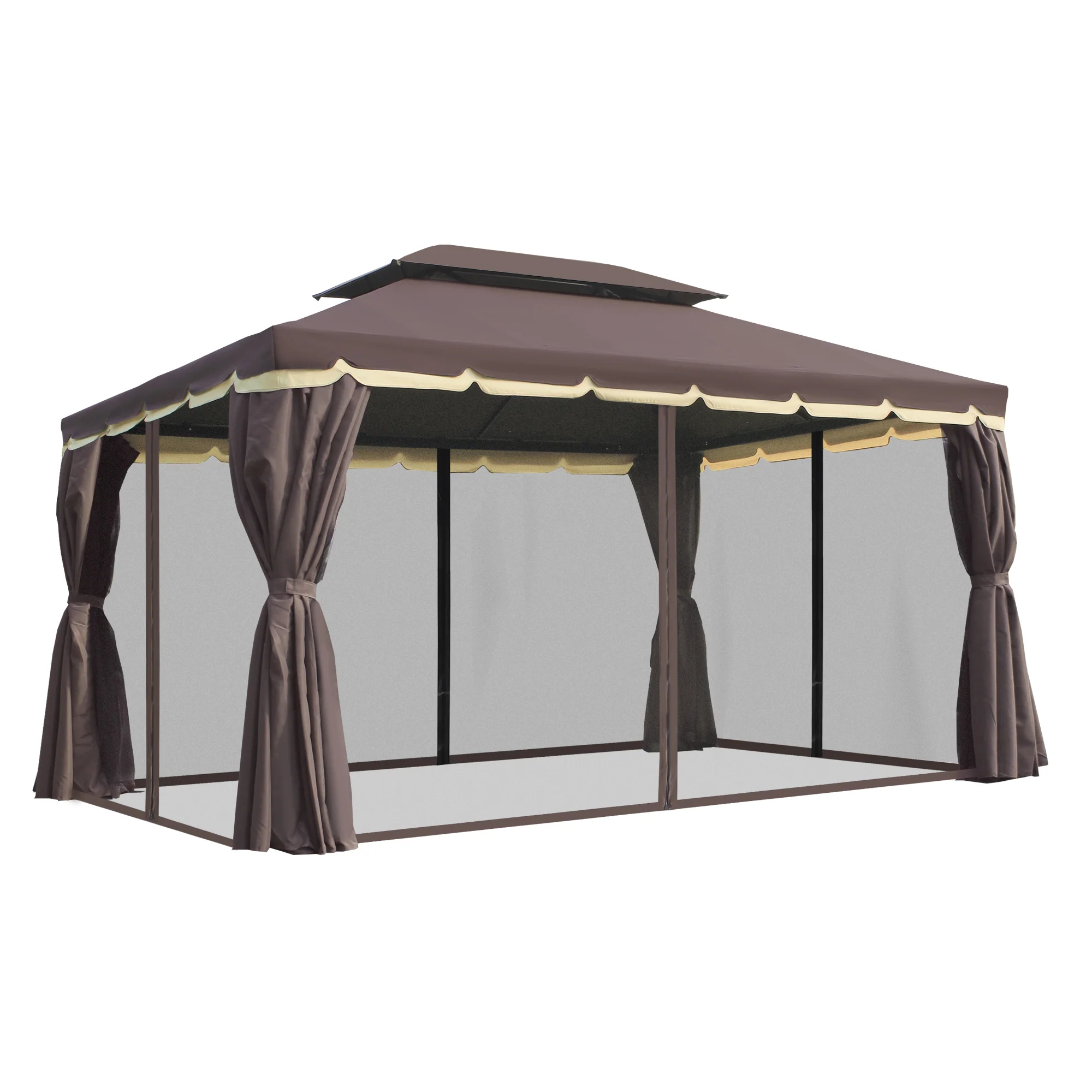 10' x 13' Patio Gazebo with Outdoor Canopy Shelter, Aluminum Frame, Netting, Curtains, Coffee - Image 2