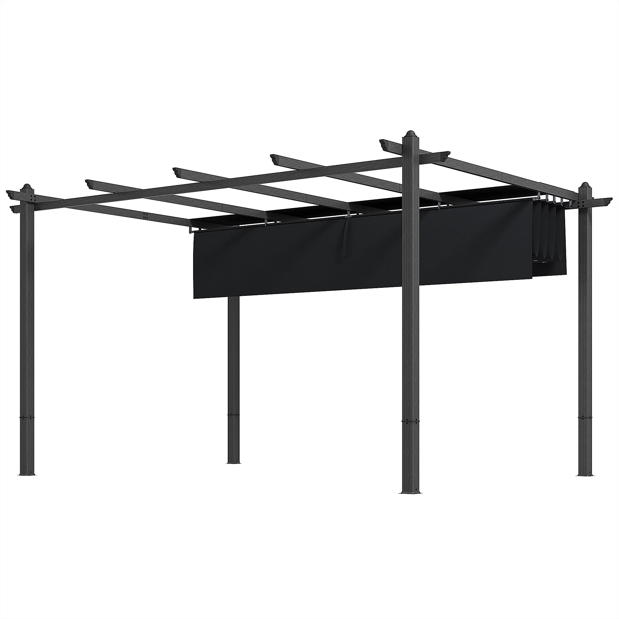 10' x 13' Retractable Pergola Canopy, Wood Grain Aluminum Frame, for Outdoor Shade Shelter, Gray - Image 2