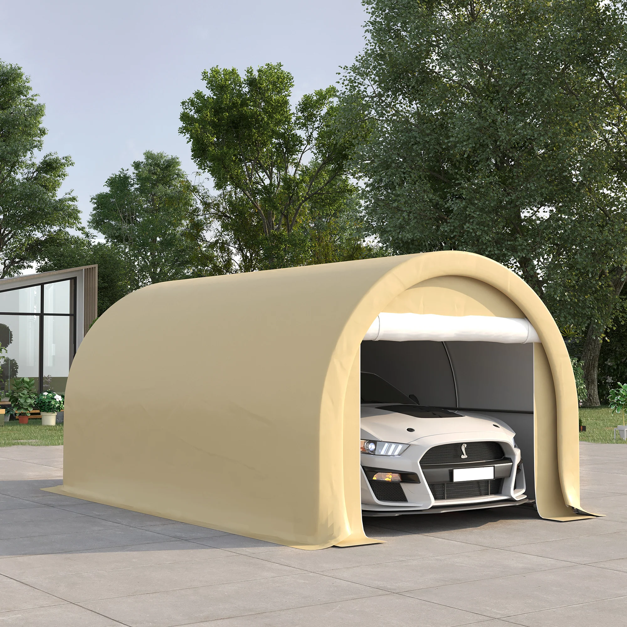 10' x 16' Heavy-Duty Carport with Zippered Door & UV-Resistant Canopy, Beige - Image 3