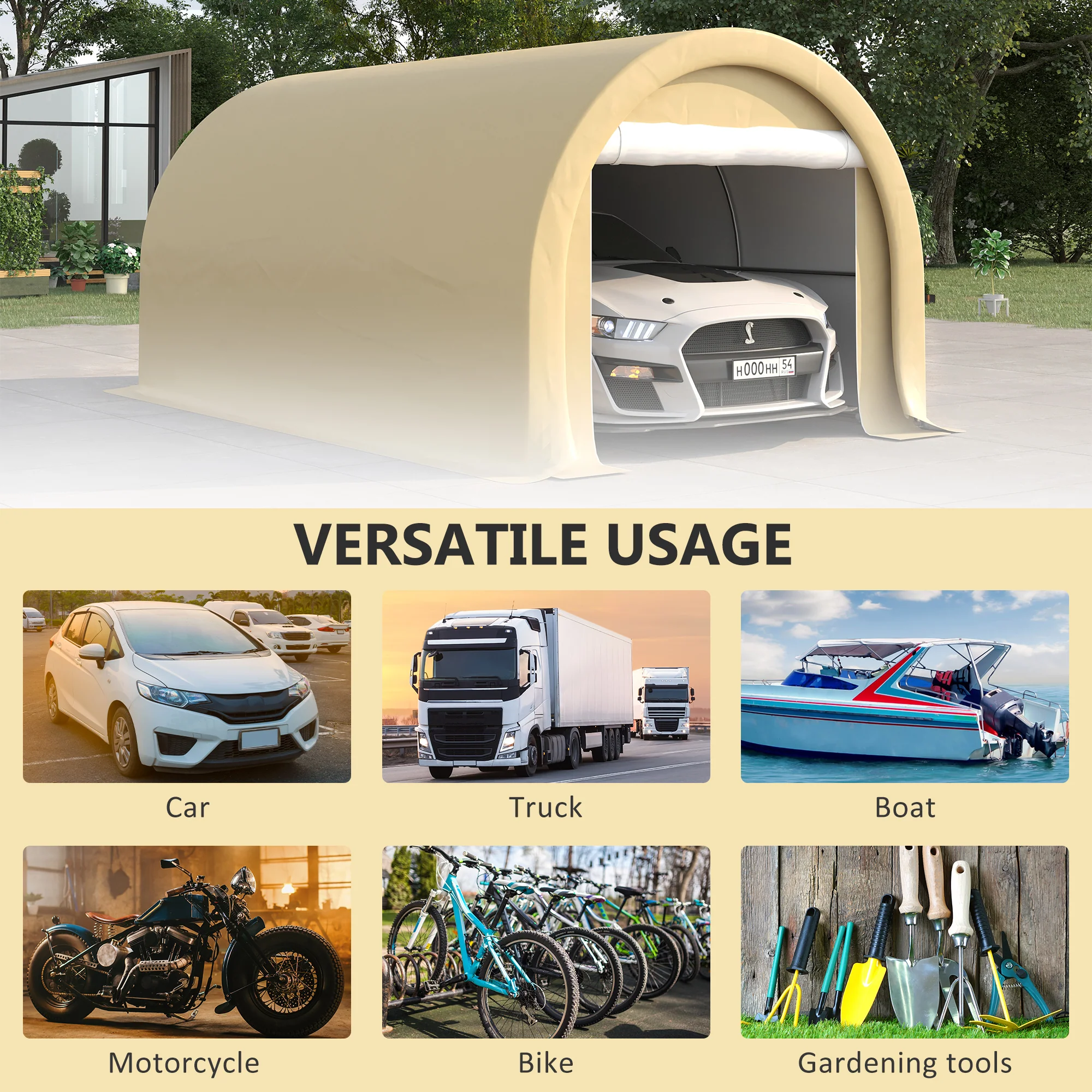 10' x 16' Heavy-Duty Carport with Zippered Door & UV-Resistant Canopy, Beige - Image 9