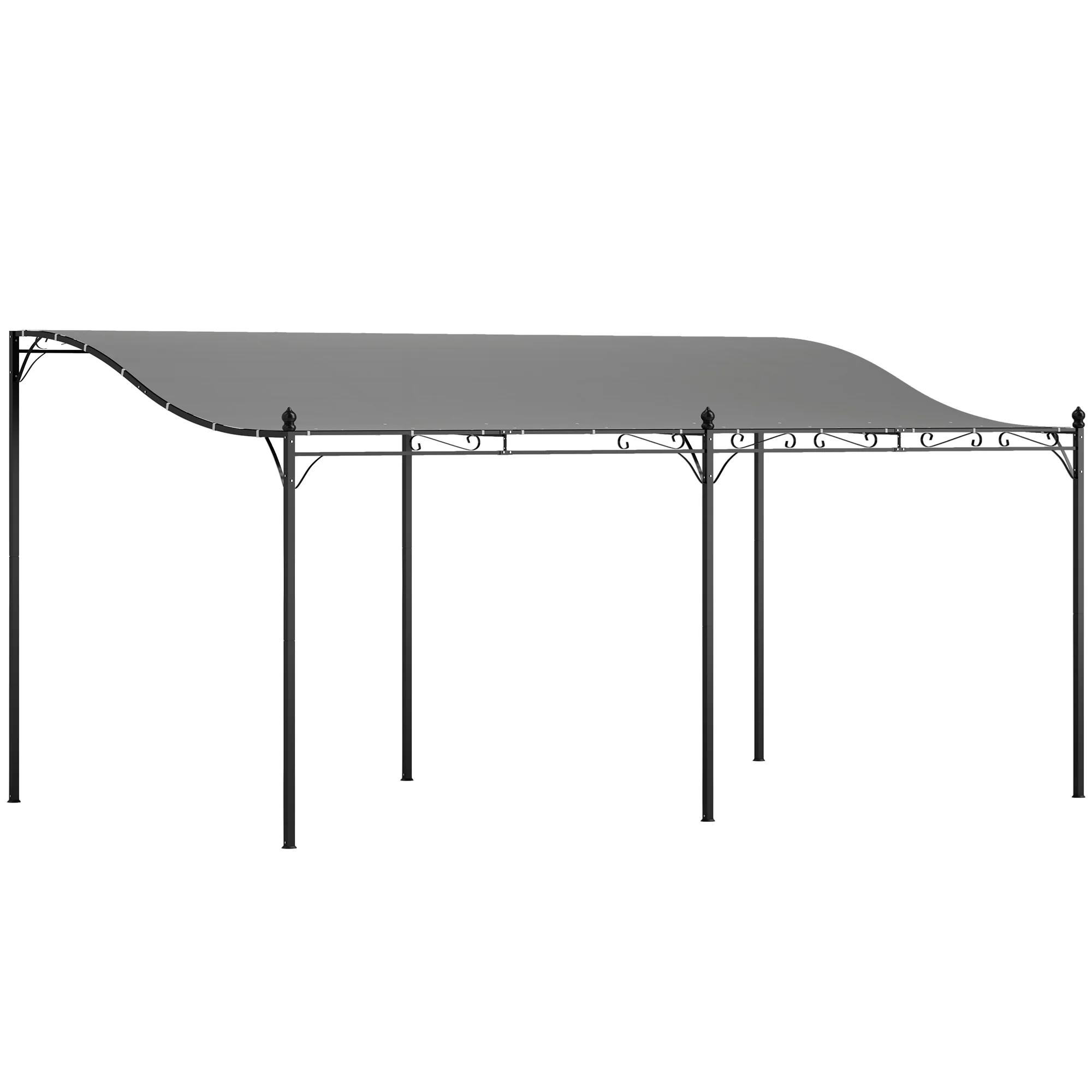 10' x 16' Wall-Mounted Pergola Canopy, Metal Patio Canopy, Drainage Holes, Dark Gray