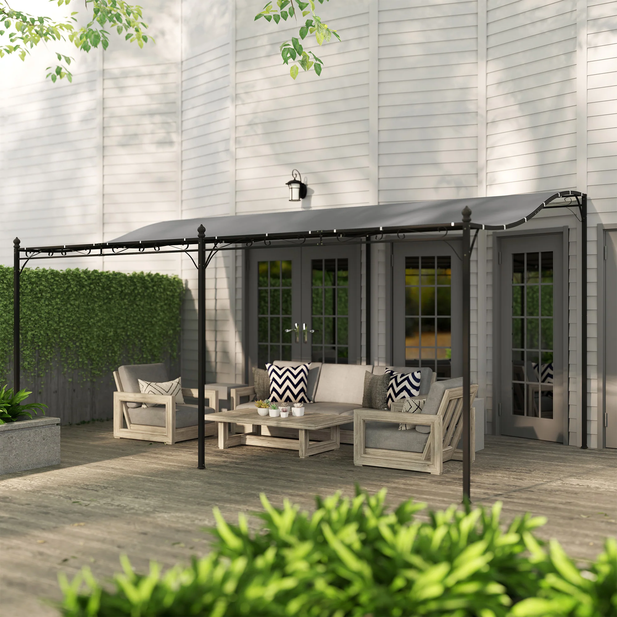 10' x 16' Wall-Mounted Pergola Canopy, Metal Patio Canopy, Drainage Holes, Dark Gray - Image 11