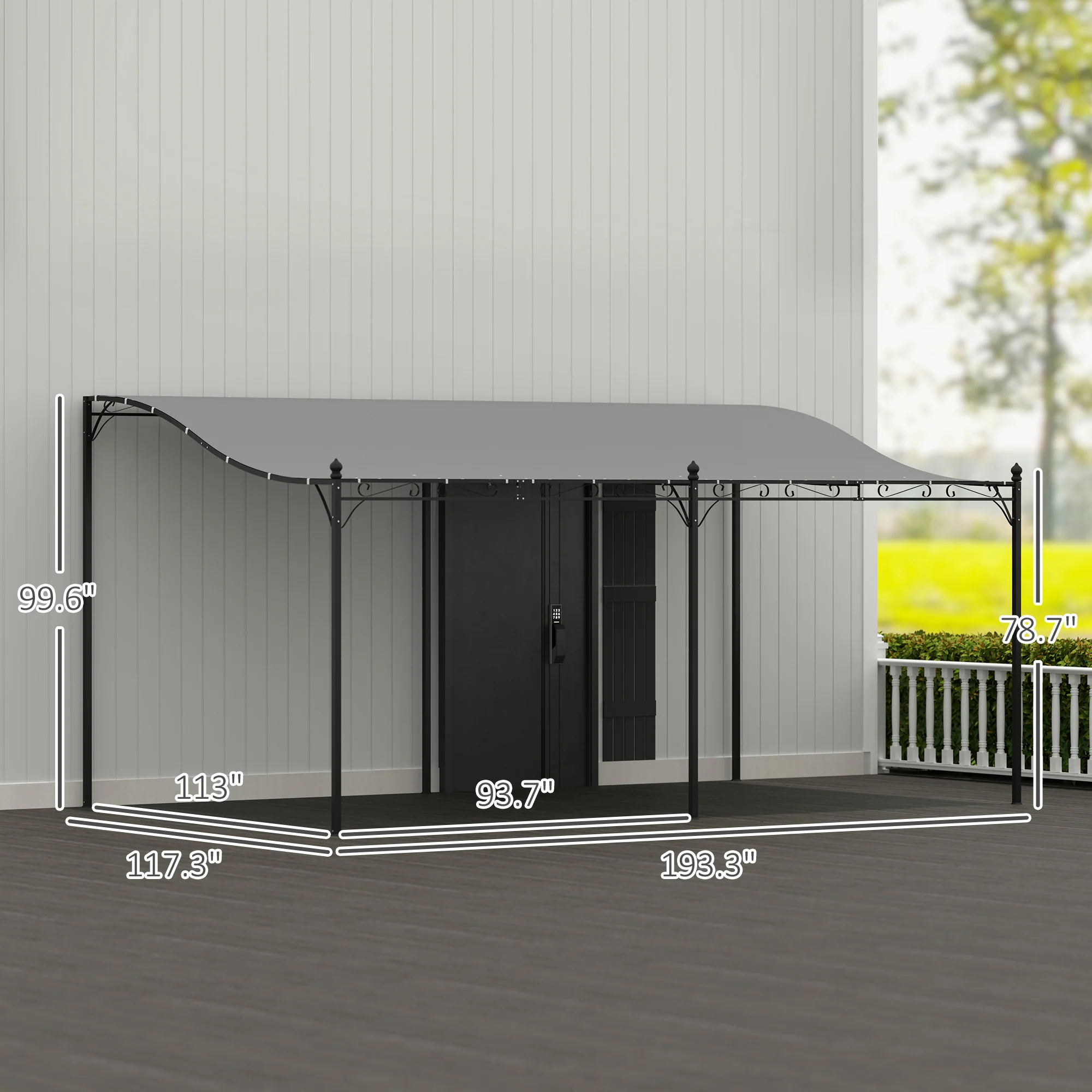 10' x 16' Wall-Mounted Pergola Canopy, Metal Patio Canopy, Drainage Holes, Dark Gray - Image 5