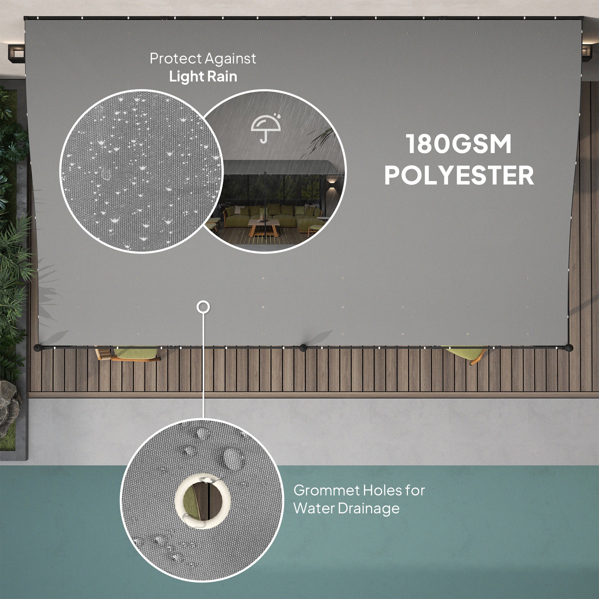 10' x 16' Wall-Mounted Pergola Canopy, Metal Patio Canopy, Drainage Holes, Dark Gray - Image 6